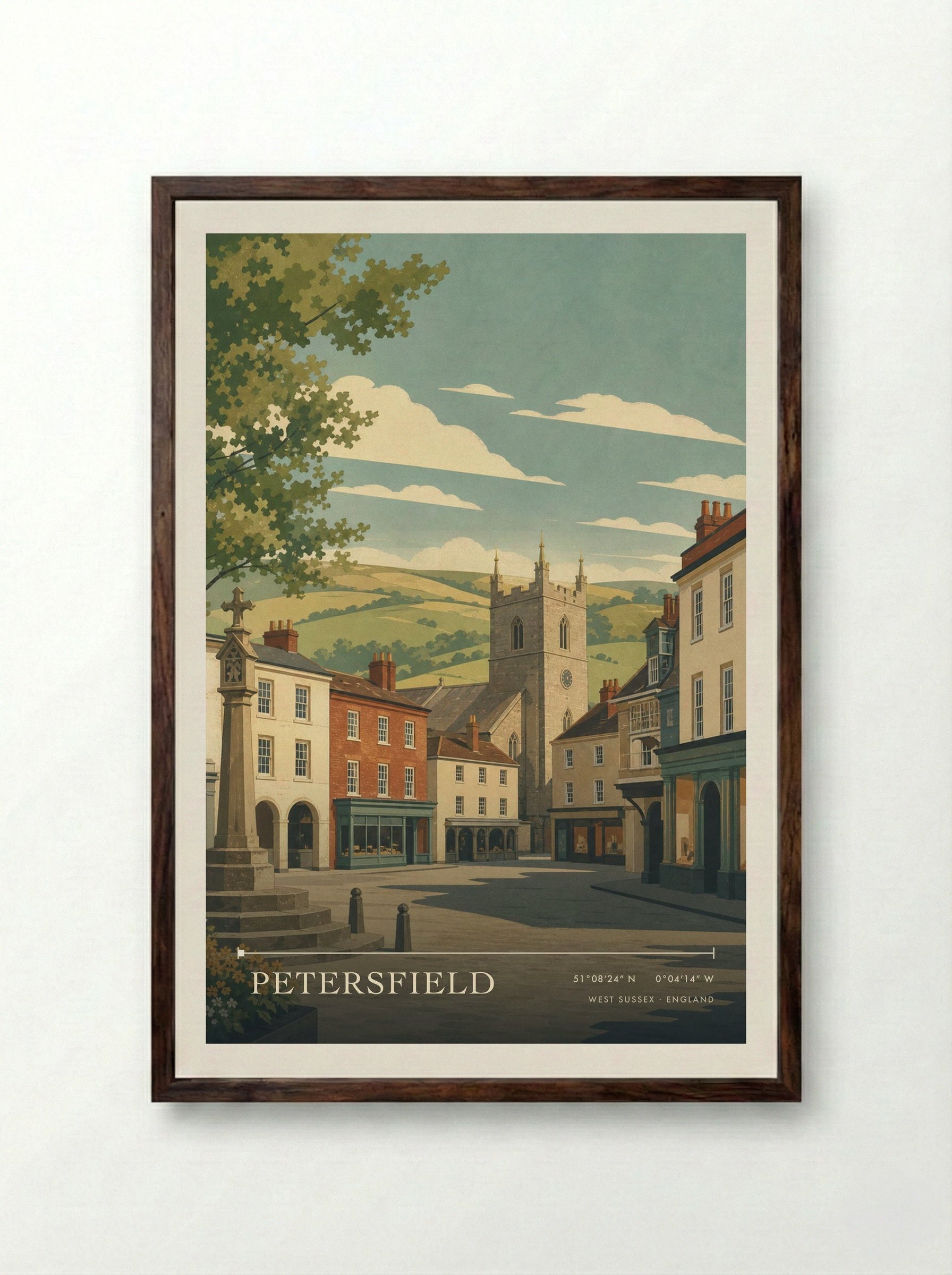Petersfield West Sussex England Travel Poster - Framed Print Dark Wood