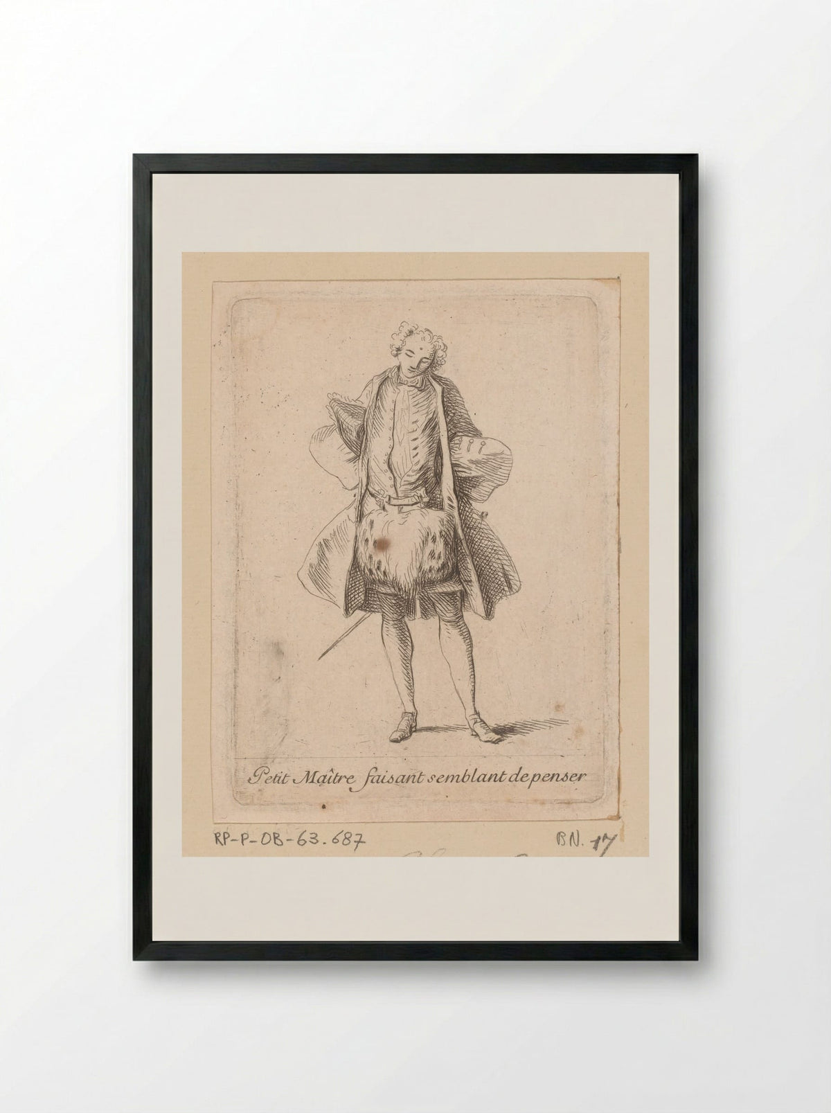 Petit Maître faisant semblant de penser - Charles-Antoine Coypel - Framed Print Black