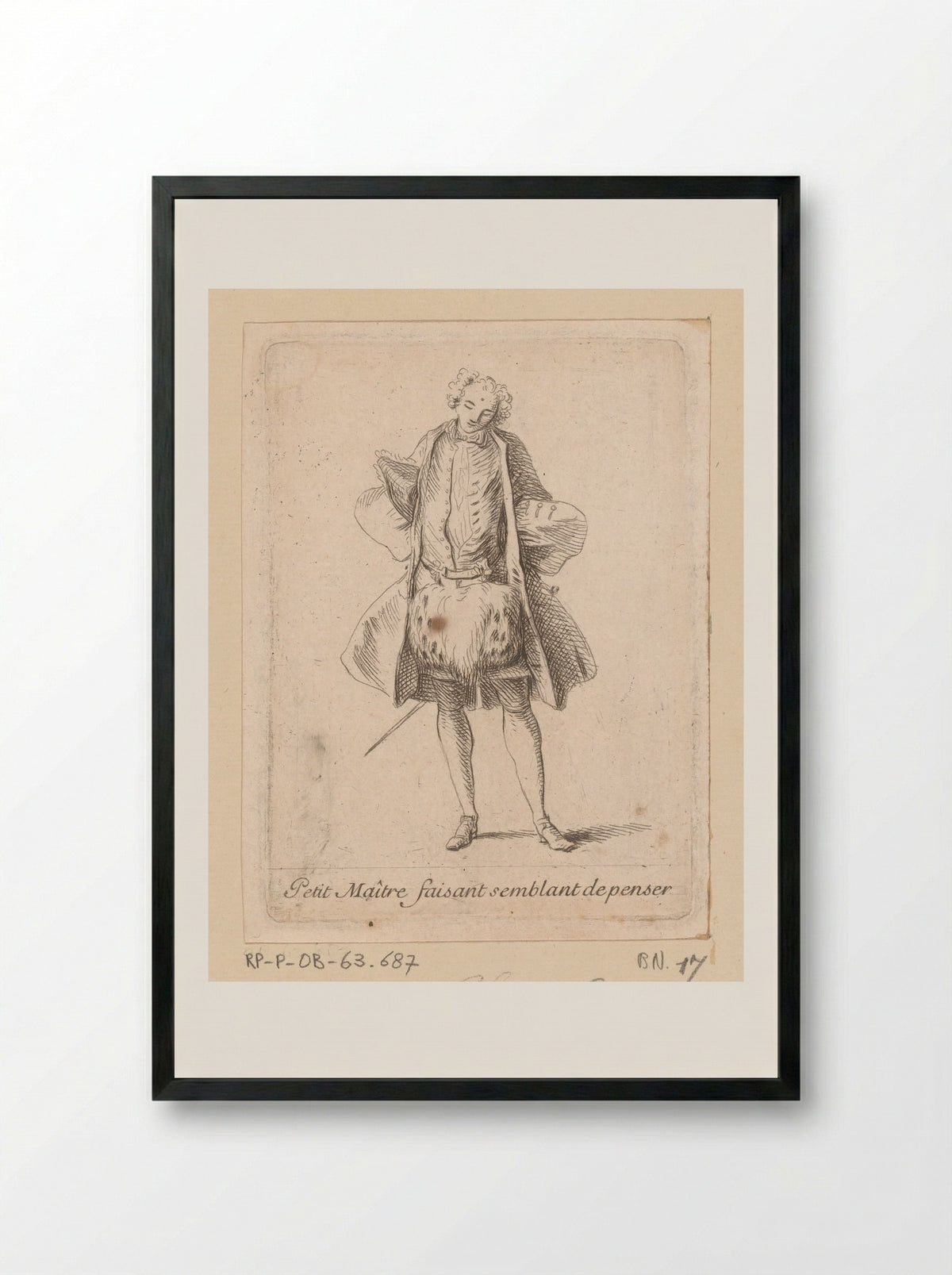Petit Maître faisant semblant de penser - Charles-Antoine Coypel - Framed Print Black