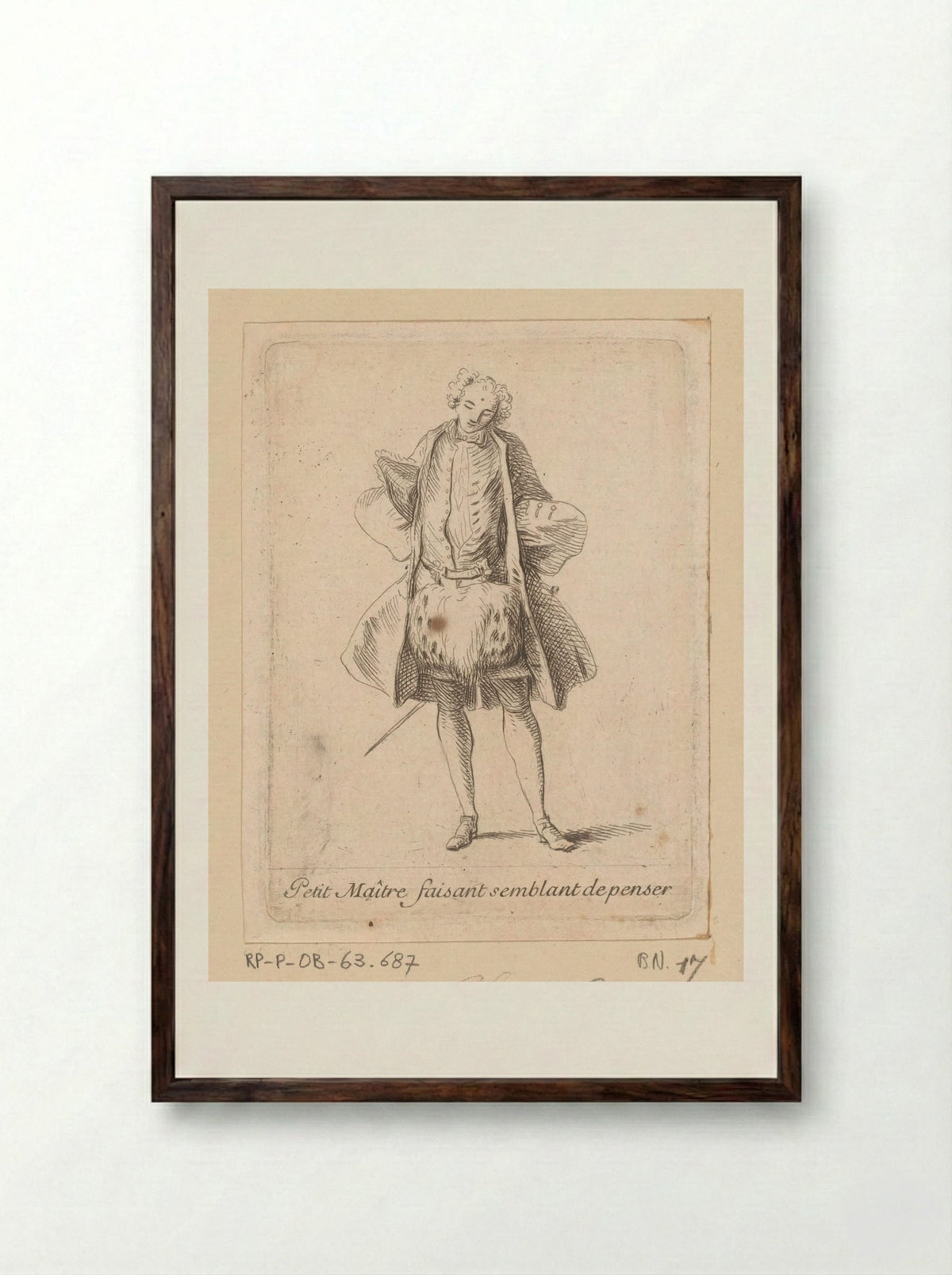 Petit Maître faisant semblant de penser - Charles-Antoine Coypel - Framed Print Dark Wood