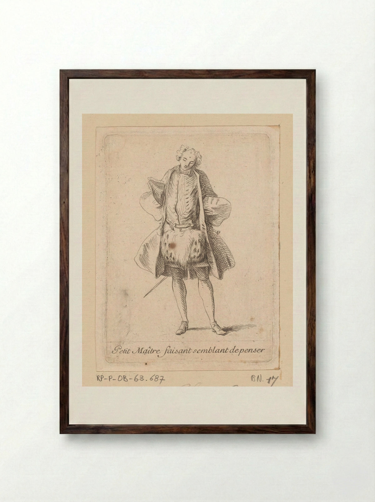 Petit Maître faisant semblant de penser - Charles-Antoine Coypel - Framed Print Dark Wood