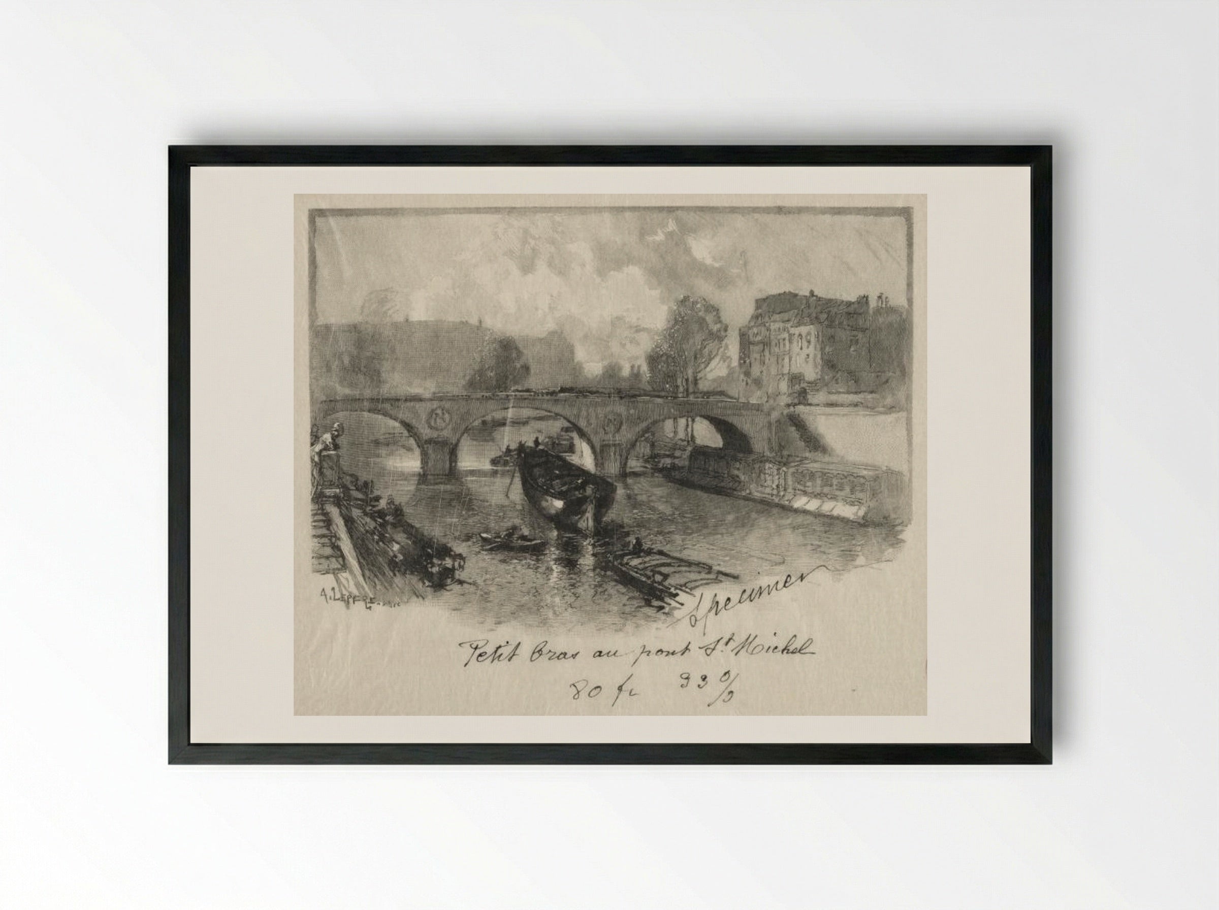 Petit bras au Pont St. Michel - Auguste Louis Lepère - Framed Print Black