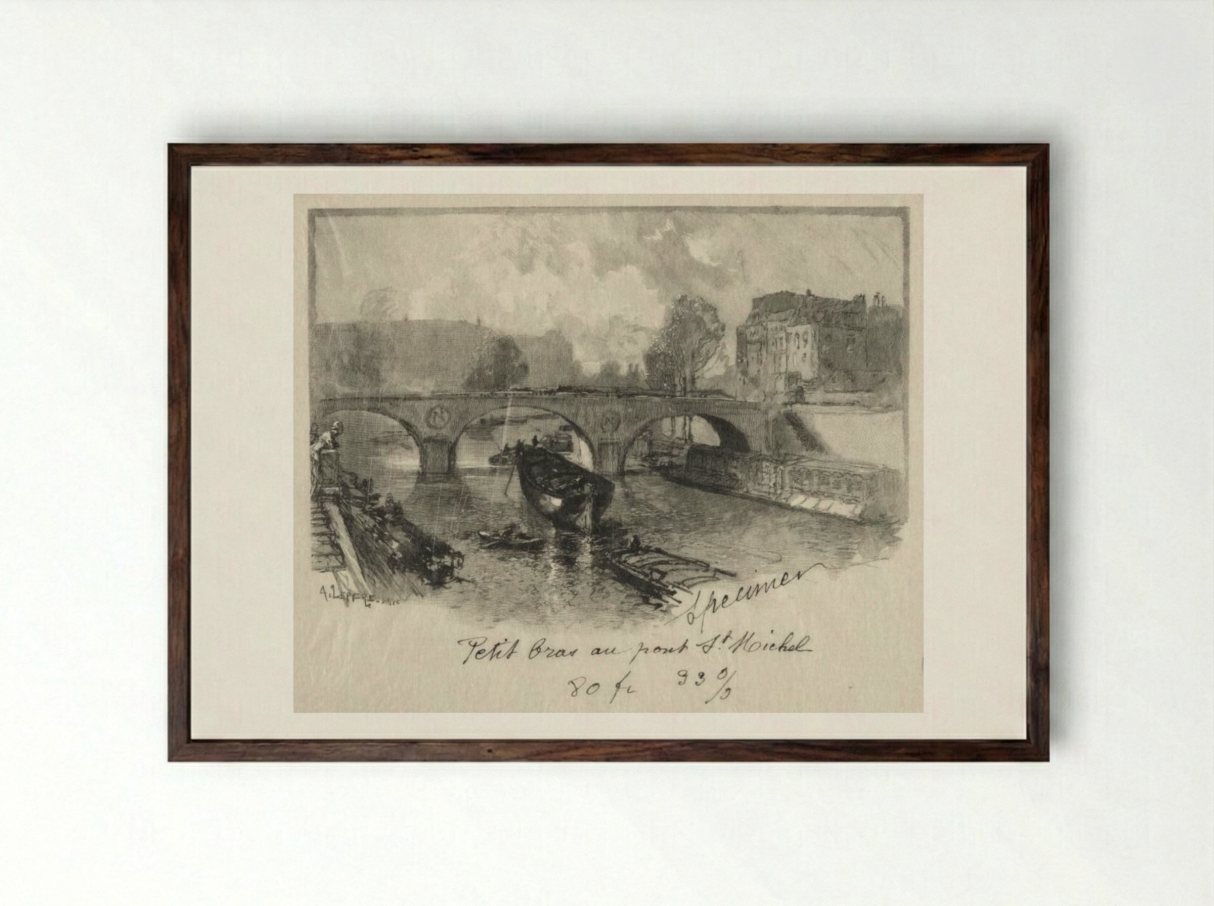 Petit bras au Pont St. Michel - Auguste Louis Lepère - Framed Print Dark Wood