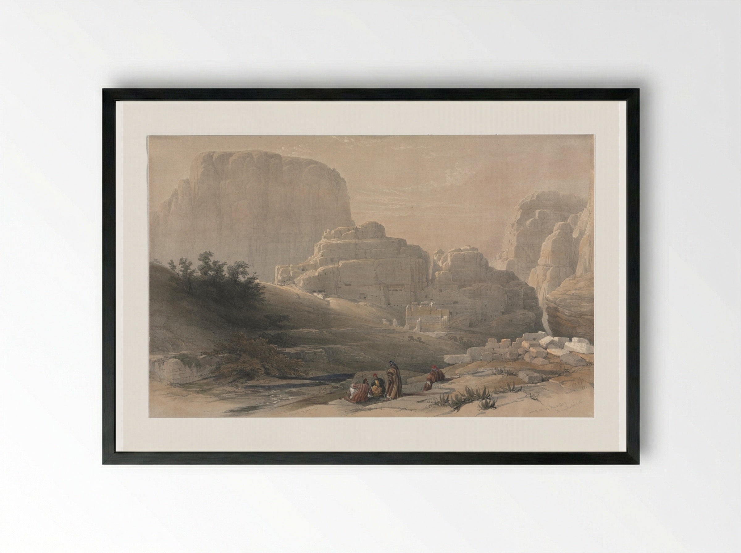 Petra, Lower End of the Valley, Viewing the Acropolis - David Roberts - Framed Print Black
