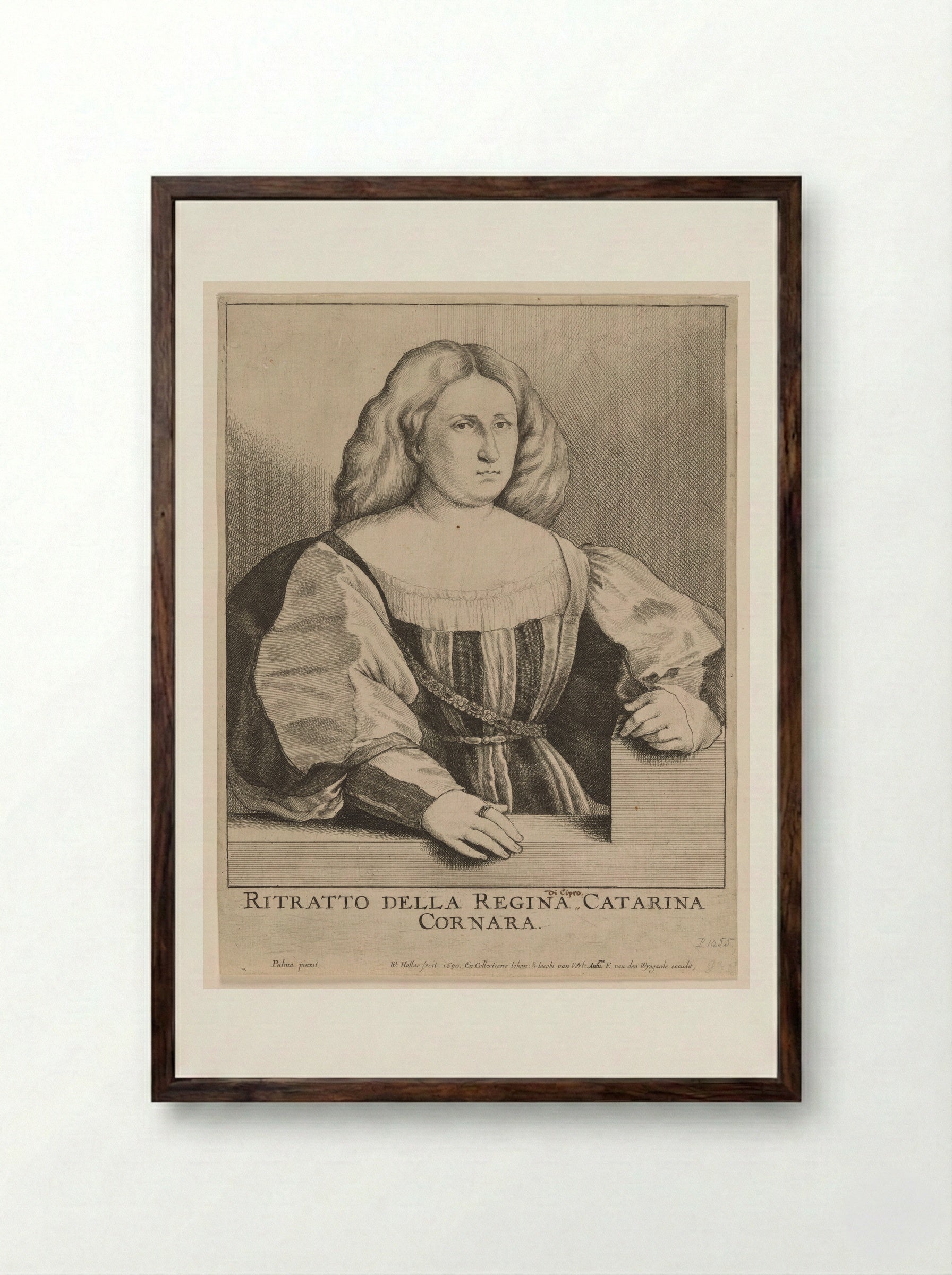Petrarch's Laura (Caterina Cornaro) - Wenceslaus Hollar - Framed Print Dark Wood