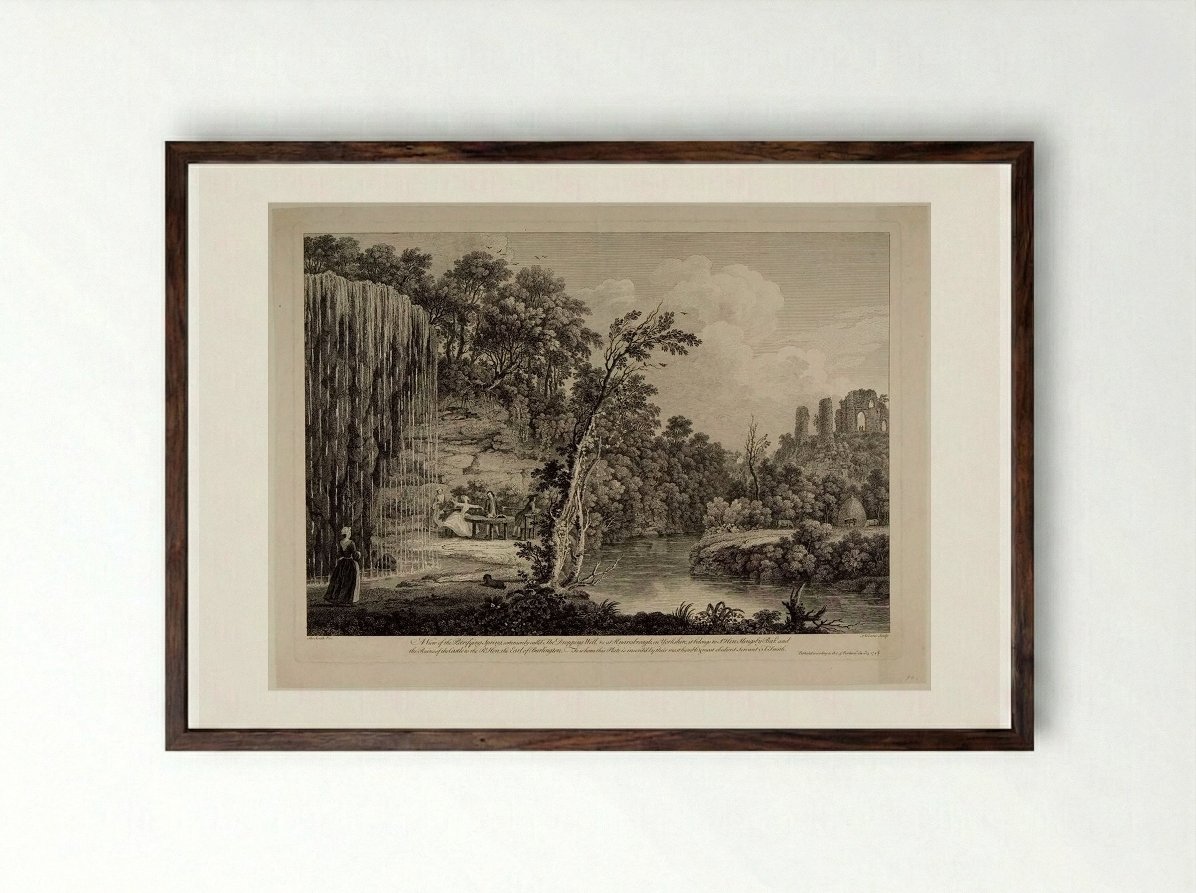 Petrifying Spring at Knaresborough, in Yorkshire - François Vivares - Framed Print Dark Wood