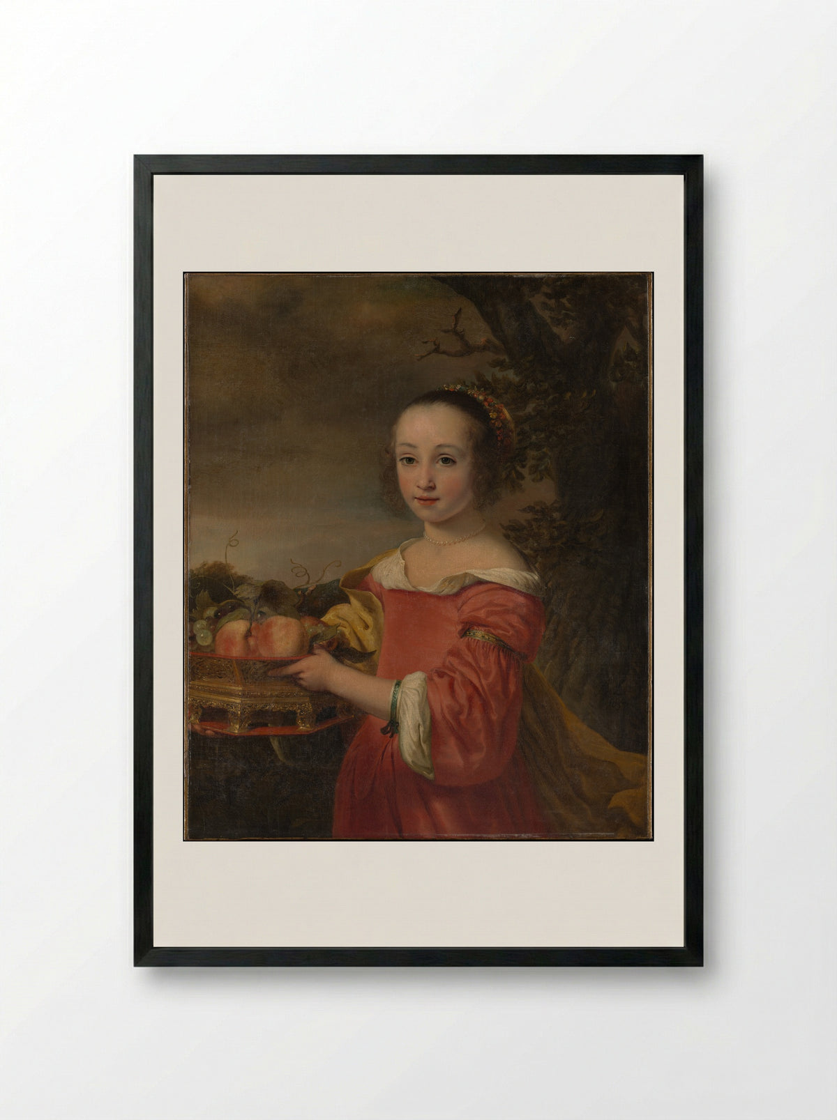 Petronella Elias with a Basket of Fruit - Ferdinand Bol - Framed Print Black