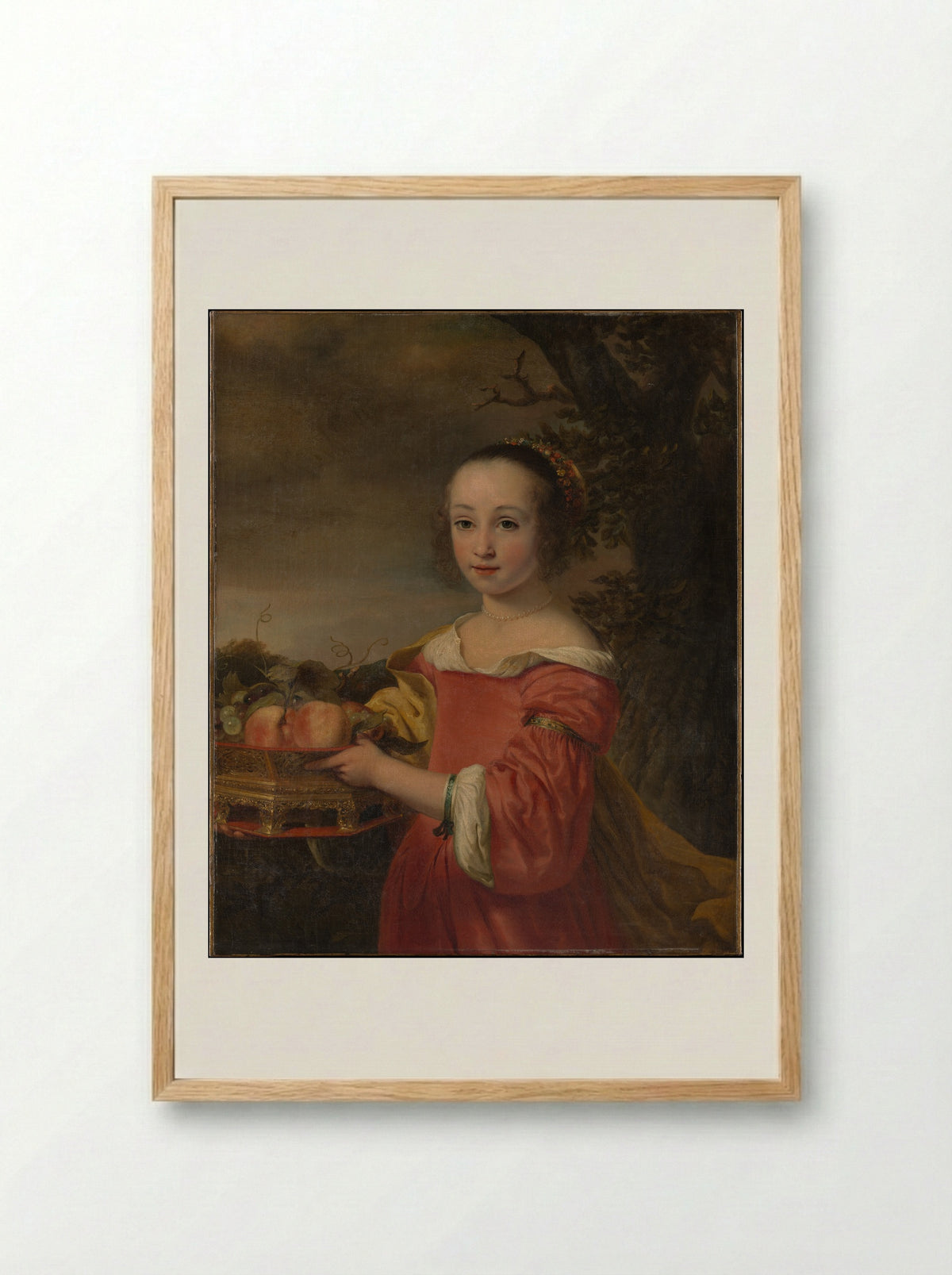 Petronella Elias with a Basket of Fruit - Ferdinand Bol - Framed Print Wood