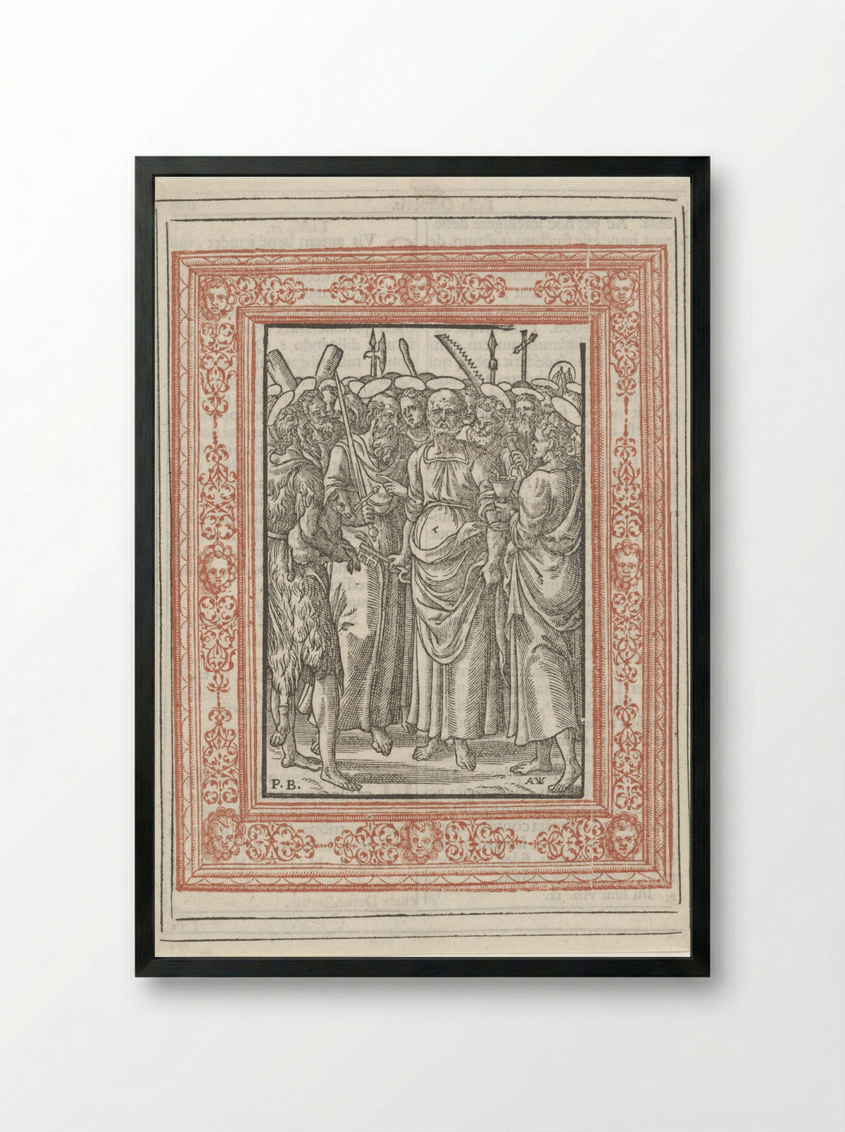 Petrus, Johannes, Paulus en Johannes de Doper door andere heiligen omgeven - Christoffel Plantijn - Framed Print Black