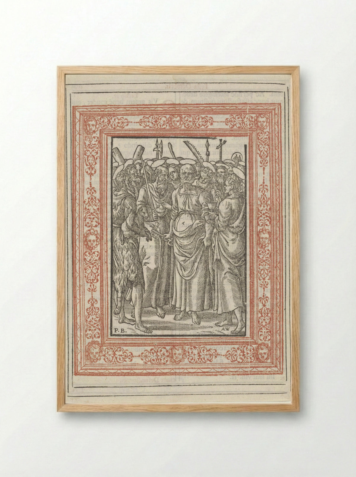 Petrus, Johannes, Paulus en Johannes de Doper door andere heiligen omgeven - Christoffel Plantijn - Framed Print Wood