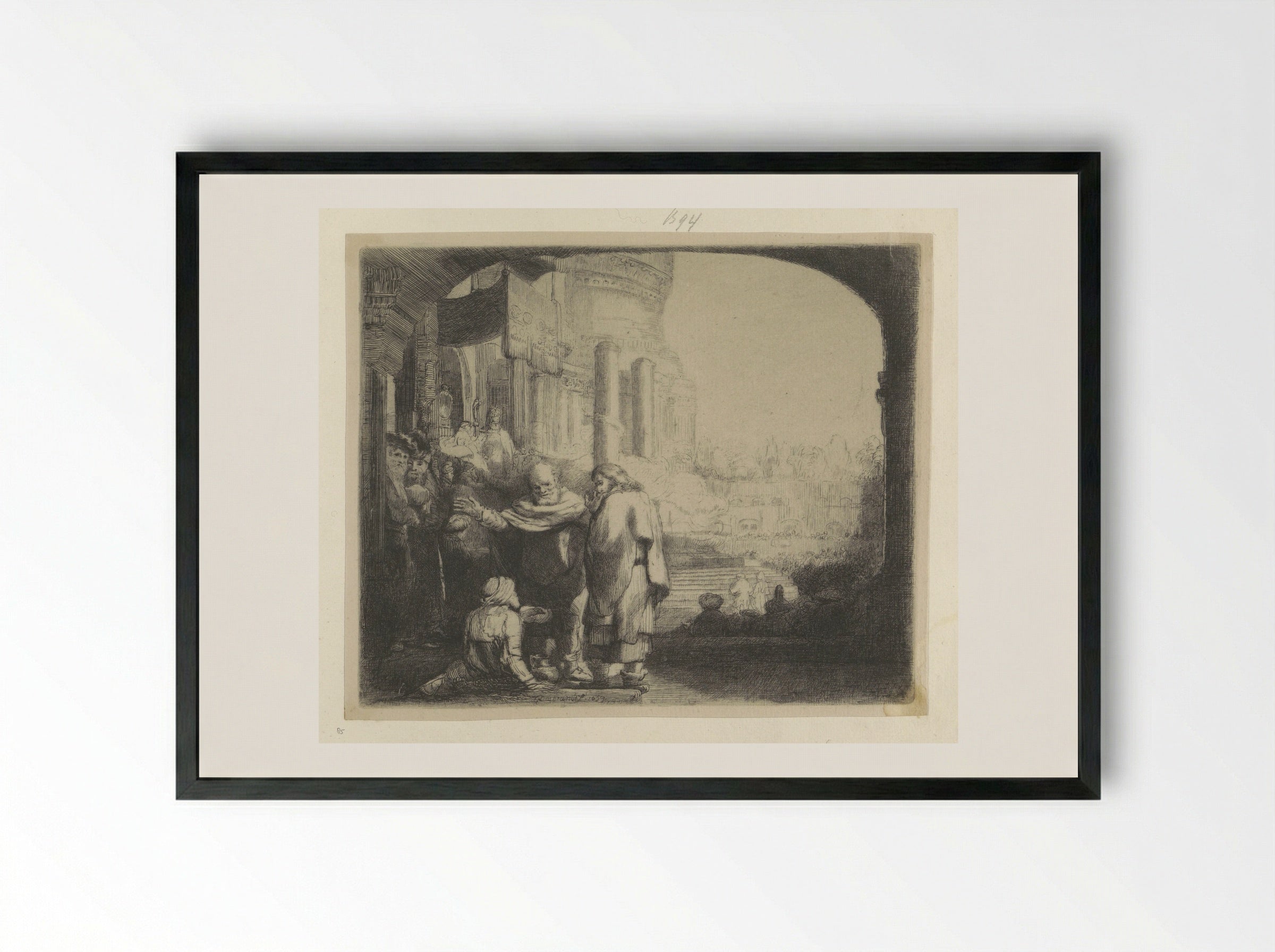 Petrus en Johannes genezen een verlamde man bij de tempelpoort - Henry Louis Basan - Framed Print Black