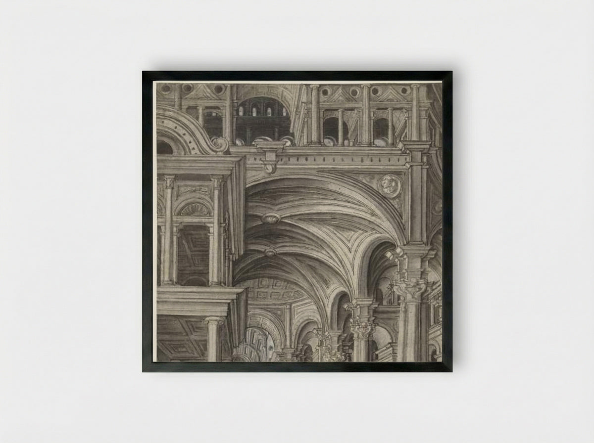 Petrus geneest de verlamde man in de tempel - Aertgen Claesz. van Leyden - Framed Print Black
