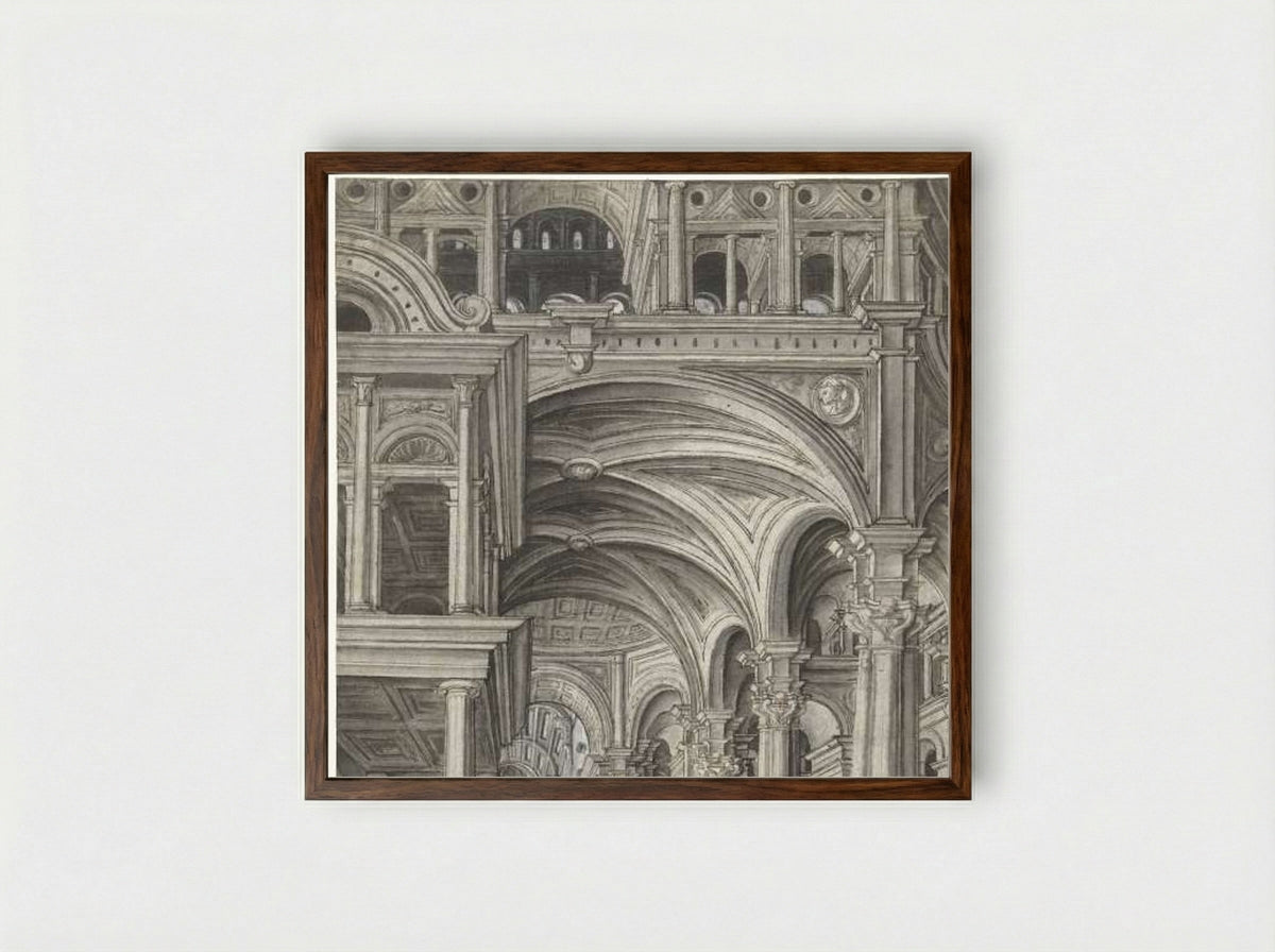 Petrus geneest de verlamde man in de tempel - Aertgen Claesz. van Leyden - Framed Print Dark Wood
