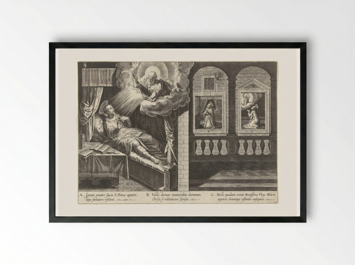 Petrus verschijnt aan Ignatius - Theodoor Galle - Framed Print Black
