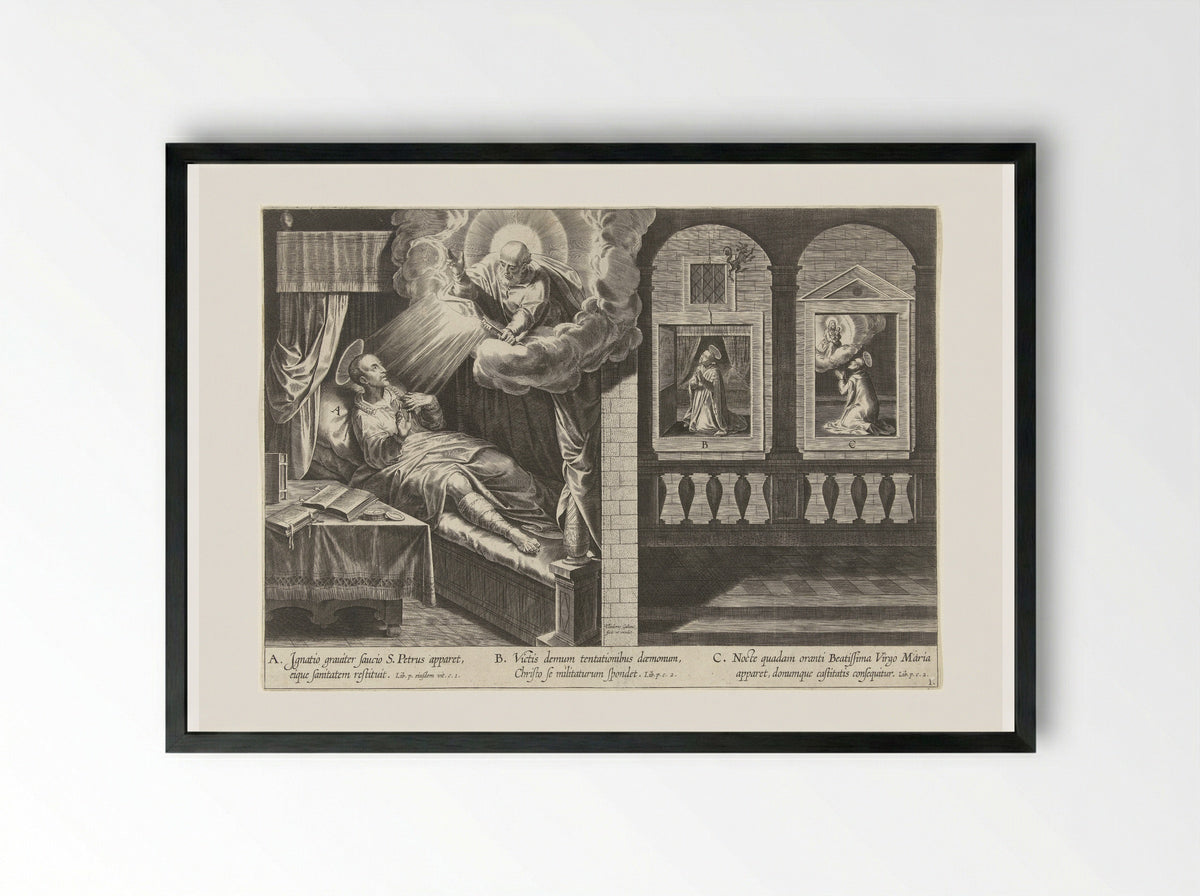 Petrus verschijnt aan Ignatius - Theodoor Galle - Framed Print Black