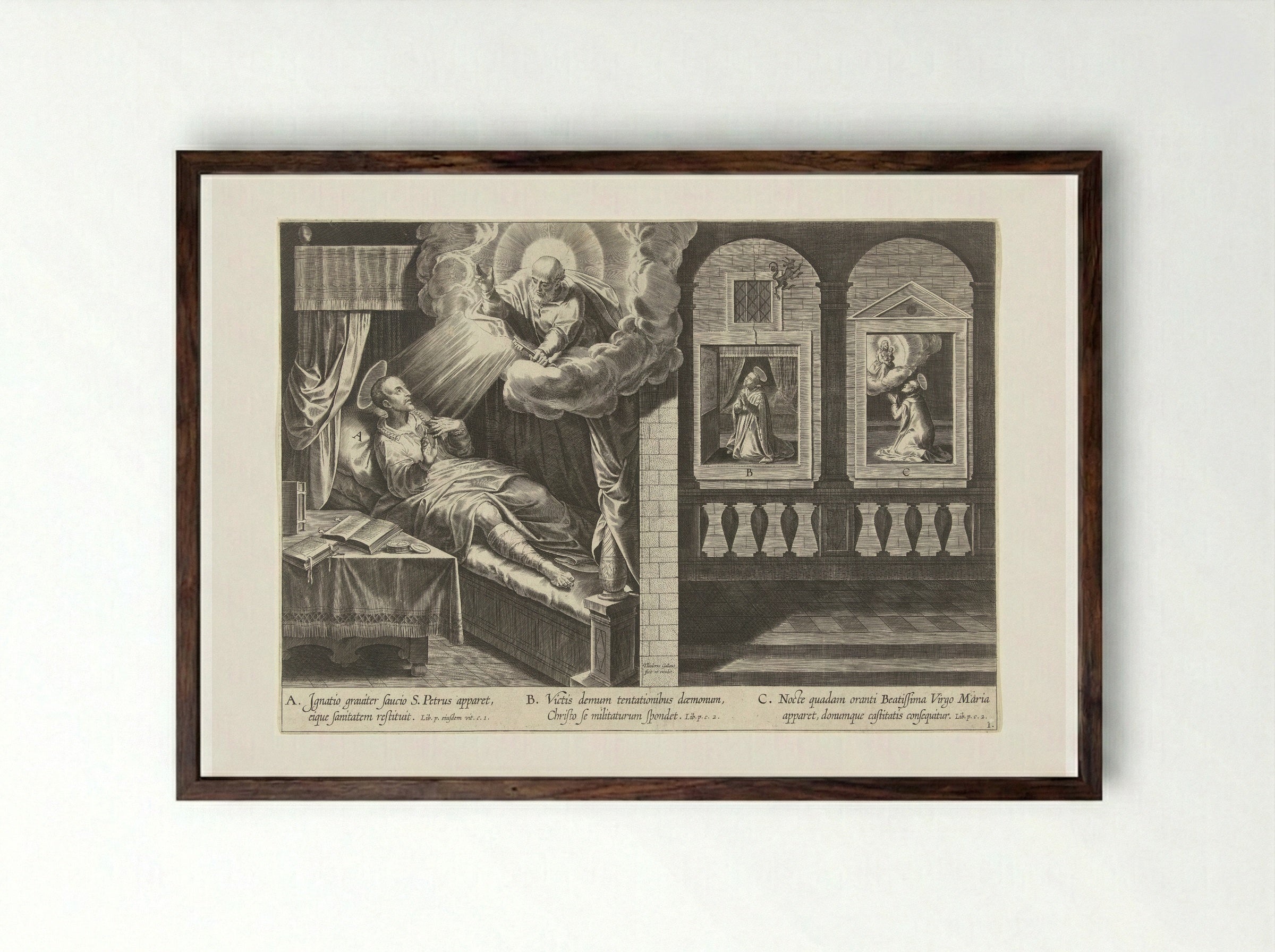 Petrus verschijnt aan Ignatius - Theodoor Galle - Framed Print Dark Wood