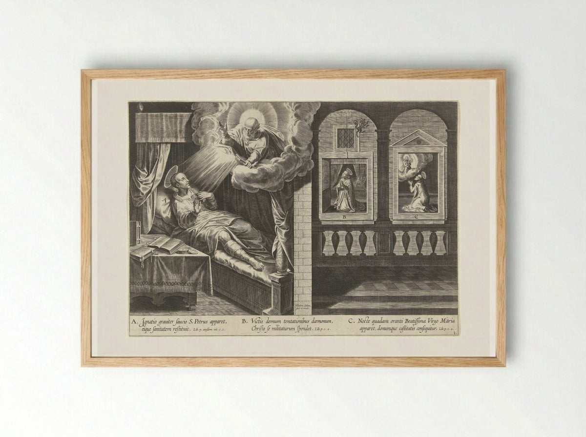 Petrus verschijnt aan Ignatius - Theodoor Galle - Framed Print Wood