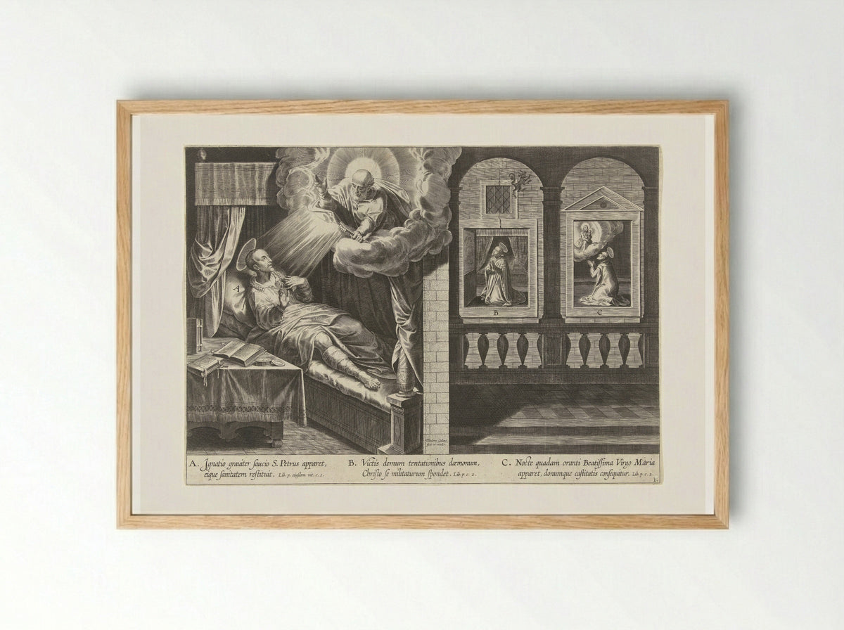 Petrus verschijnt aan Ignatius - Theodoor Galle - Framed Print Wood