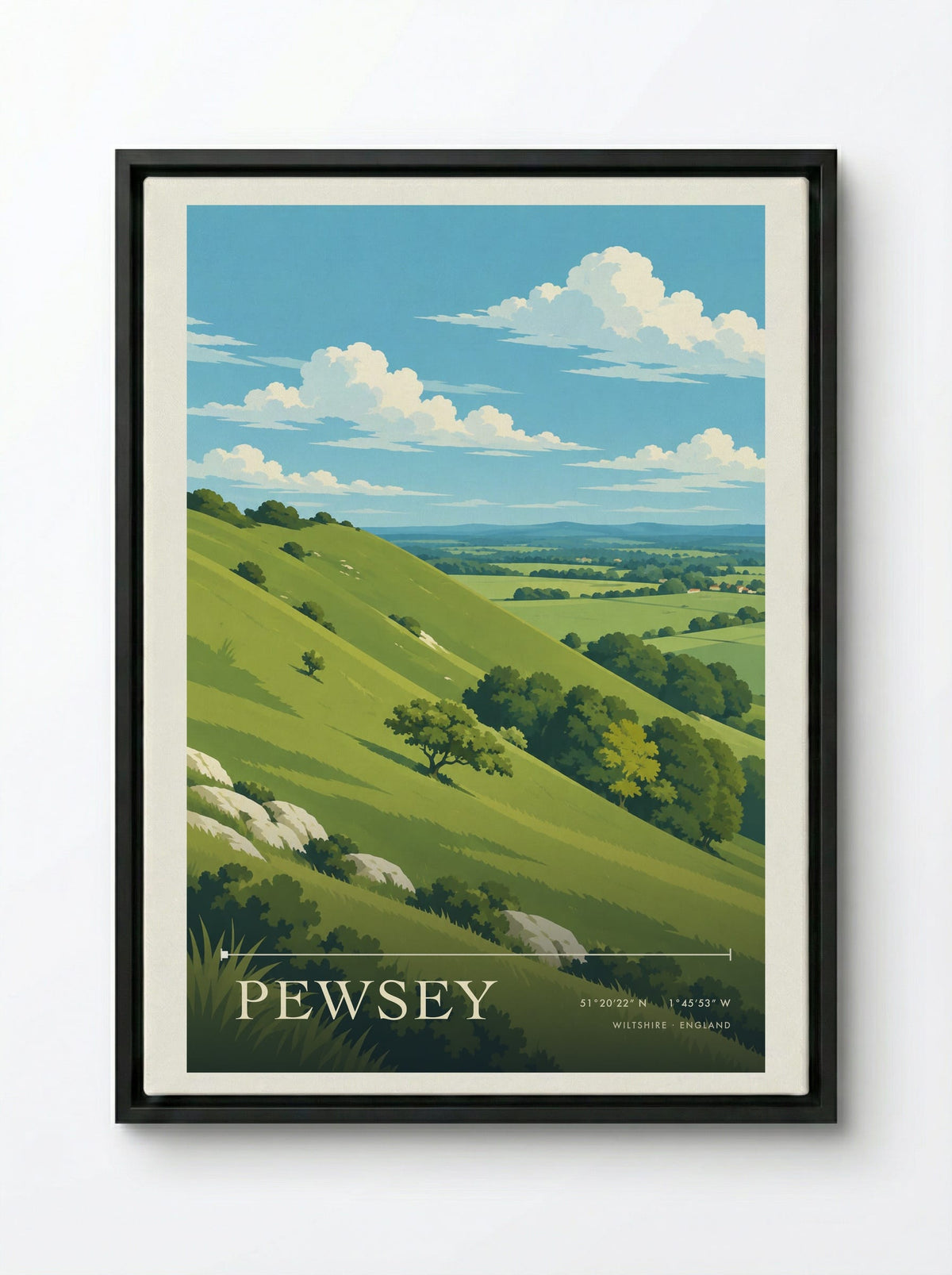 Pewsey Wiltshire | Travel Poster - Framed Canvas Black