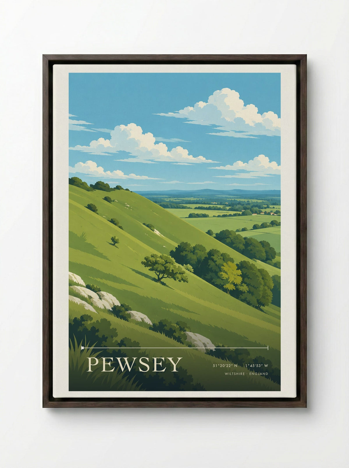 Pewsey Wiltshire | Travel Poster - Framed Canvas Dark Wood