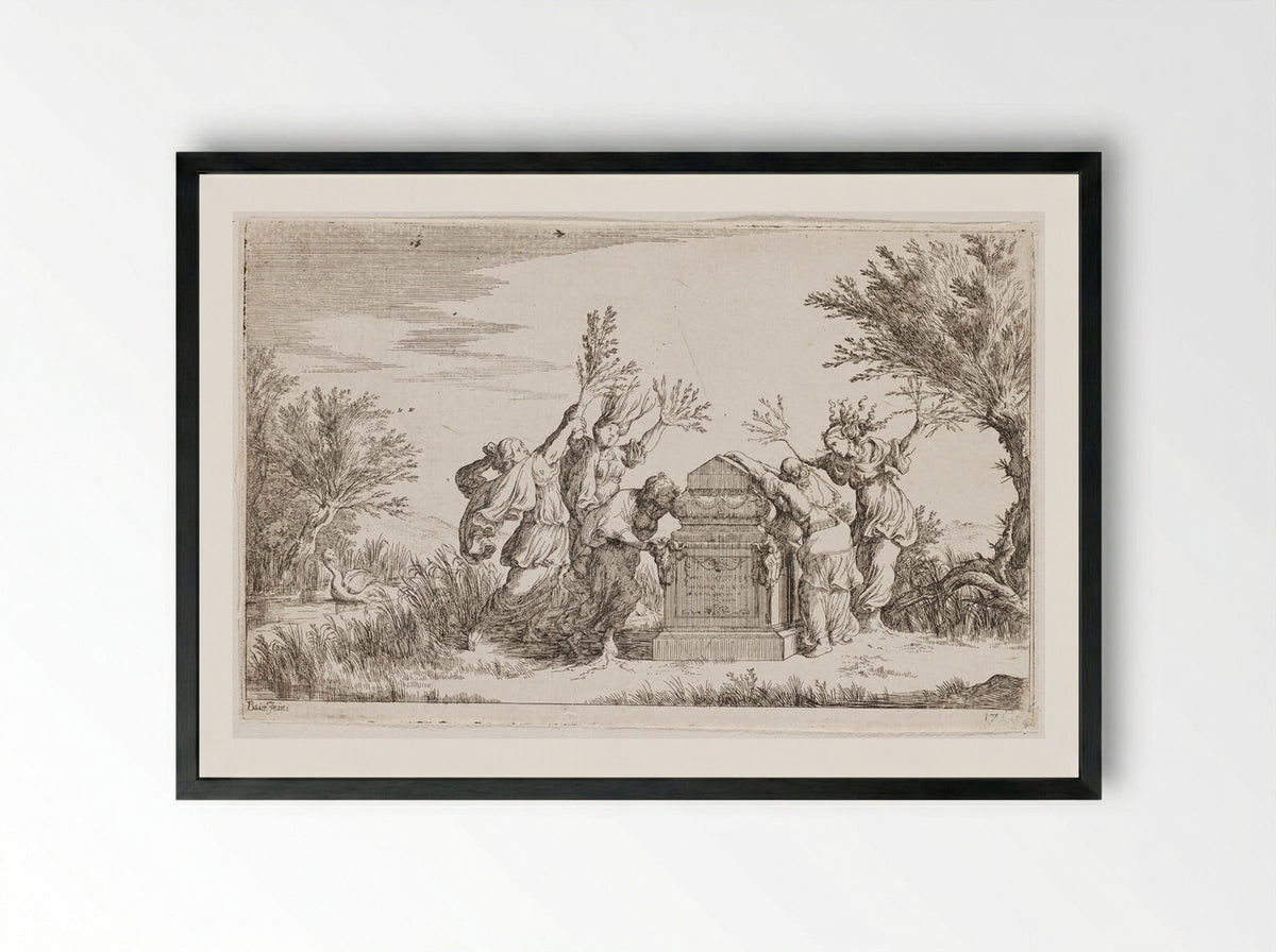 Phaethusa and Lampetie, the Sisters of Phaeton, Turn into Trees - Johann Wilhelm Baur - Framed Print Black