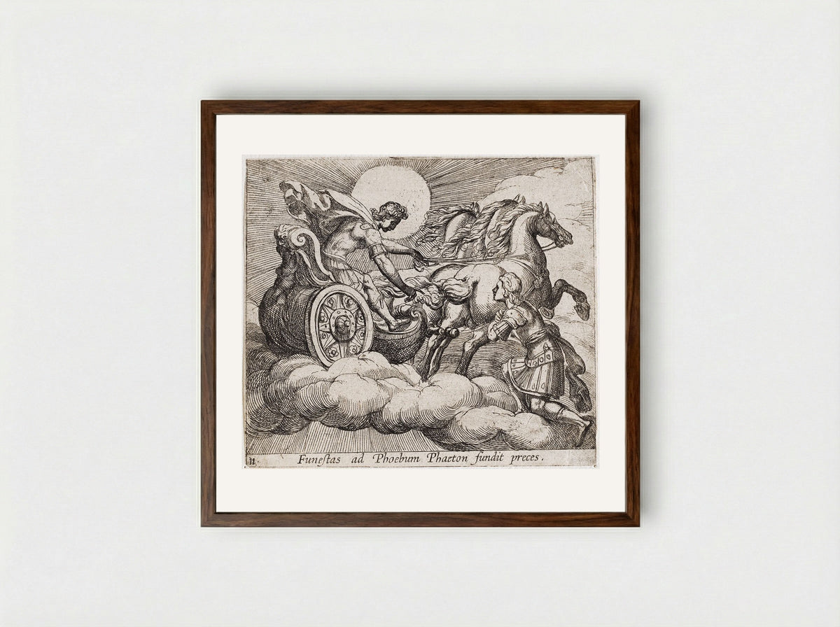 Phaeton before Apollo - Antonio Tempesta - Framed Print Dark Wood