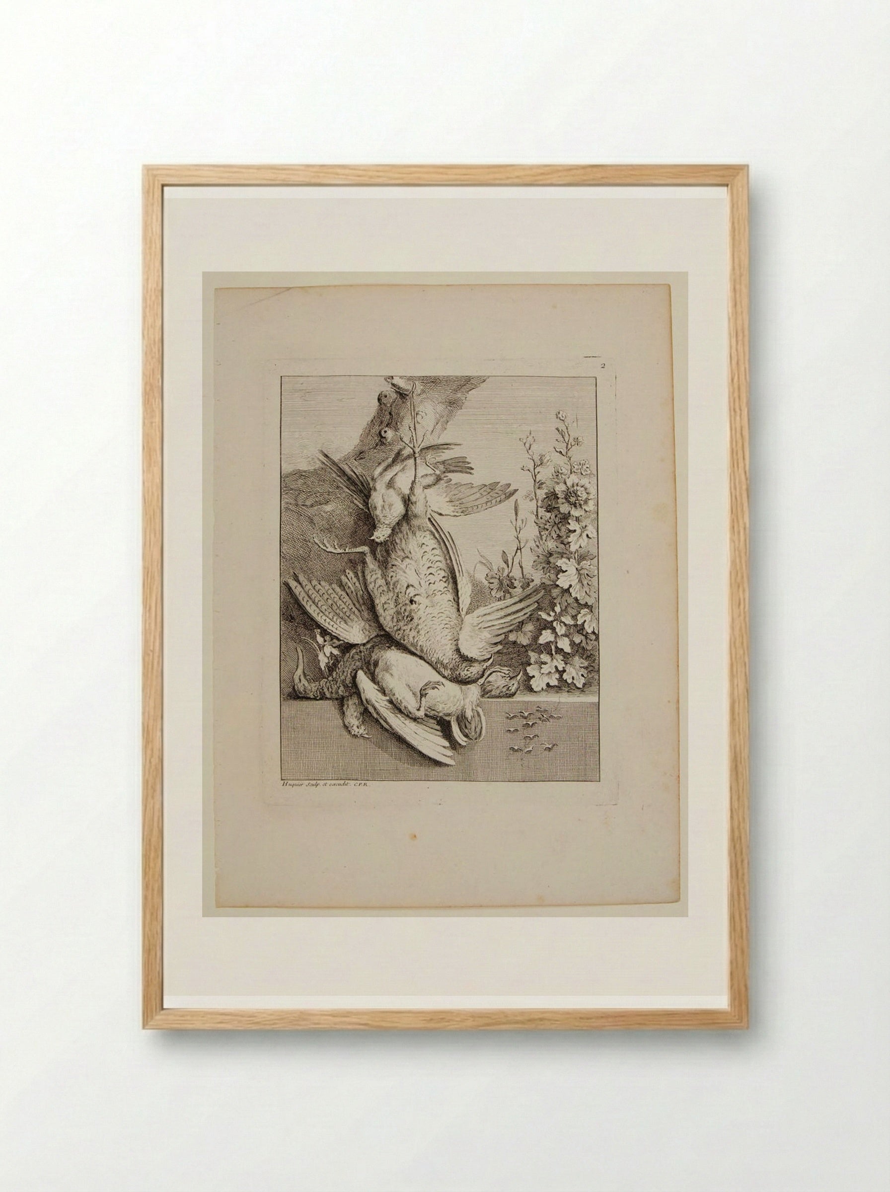 Pheasant, Duck and Three Quails - Gabriel Huquier - Framed Print Wood