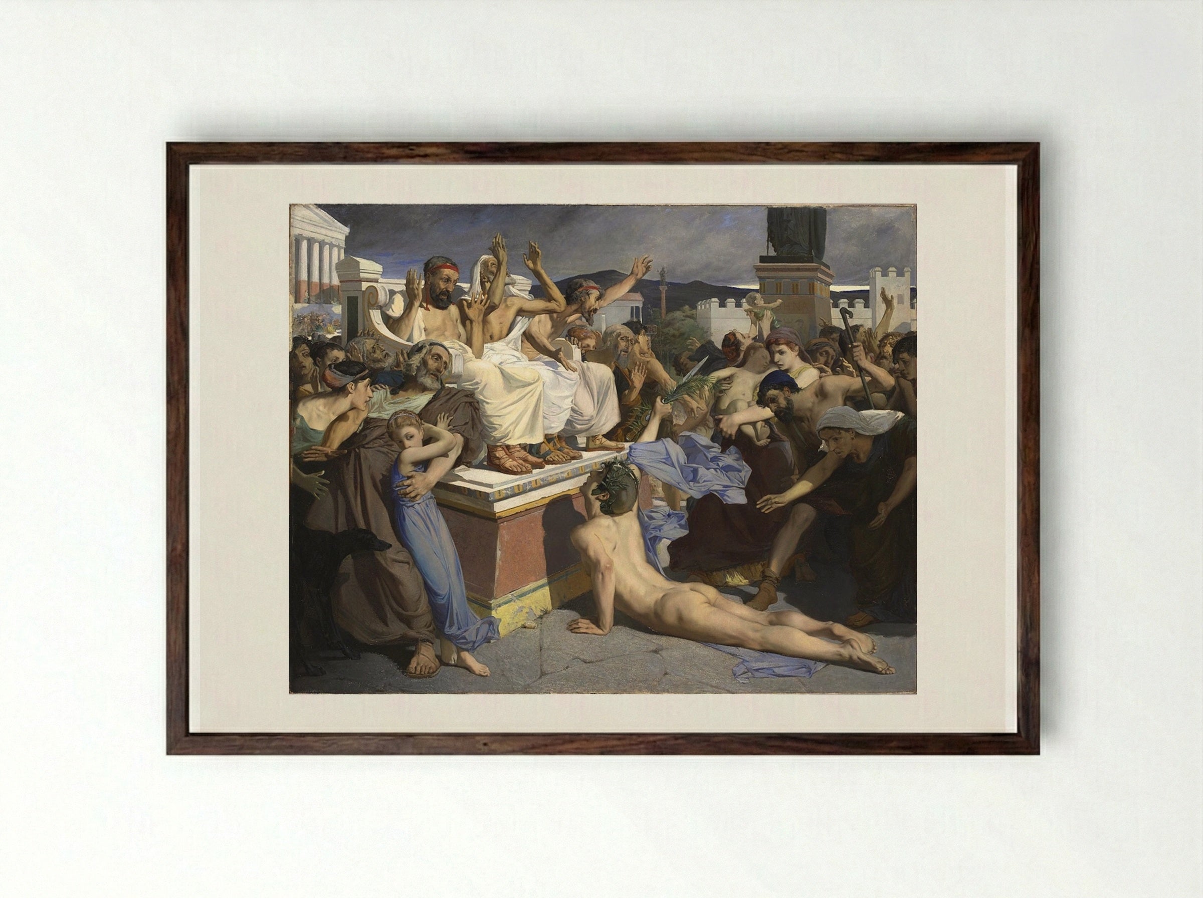 Pheidippides giving word of victory - Luc-Olivier Merson - Framed Print Dark Wood