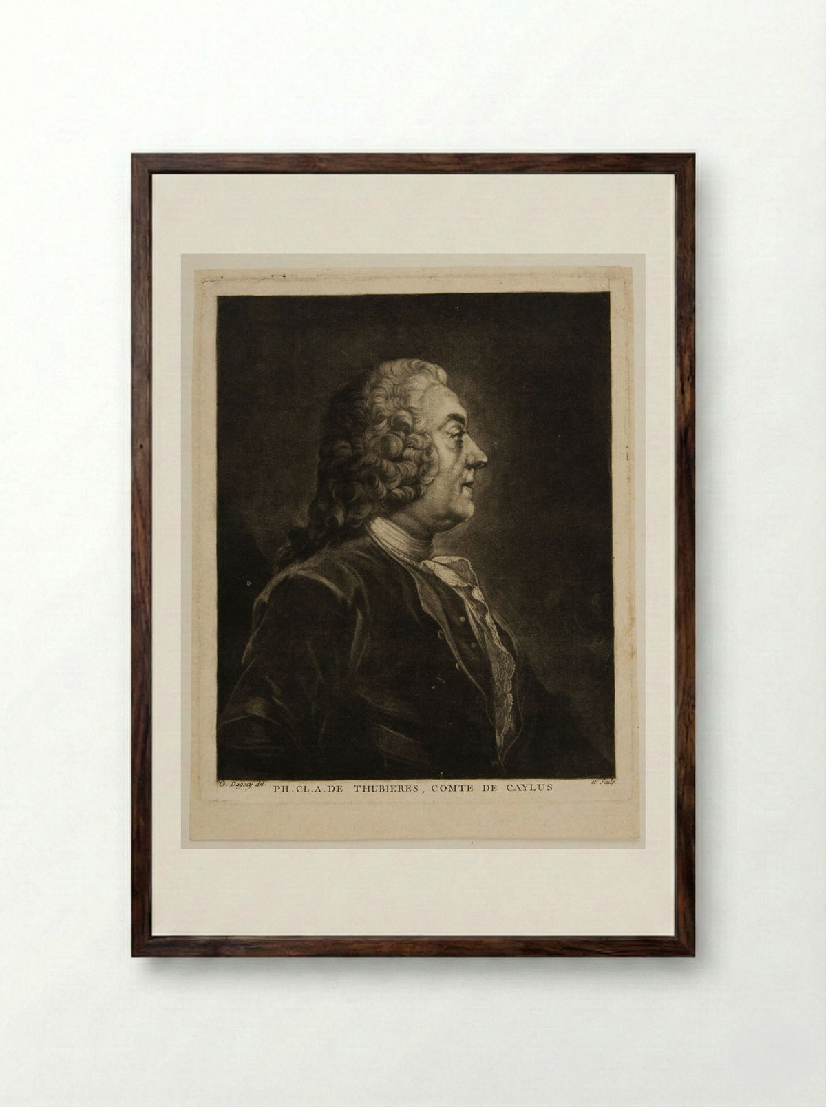 Philip Claude A. de Thubières, Comte de Caylus - Édouard Gautier d'Agoty - Framed Print Dark Wood