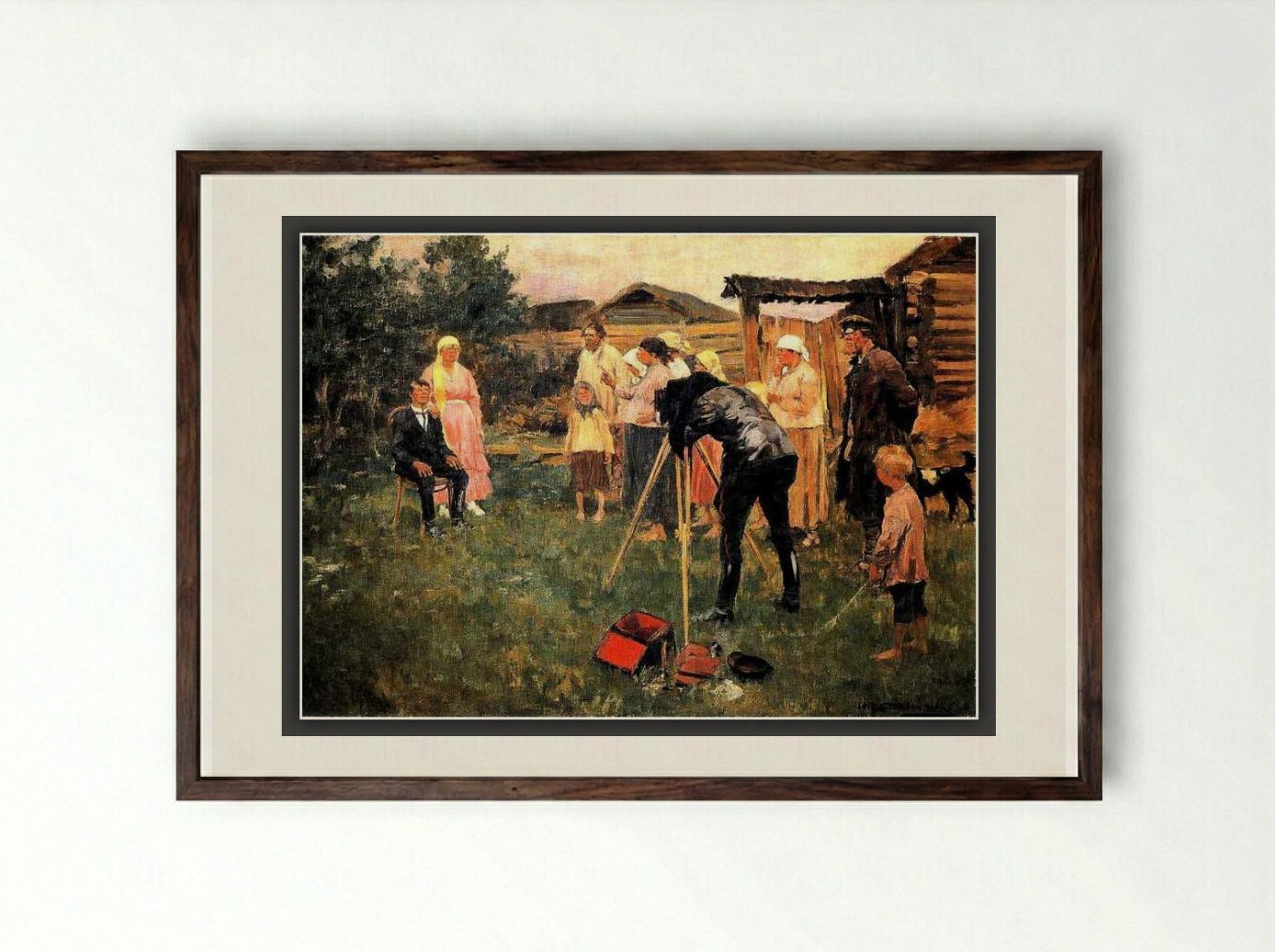 Photographer in a Village - Ivan Vladimirov - Framed Print Dark Wood