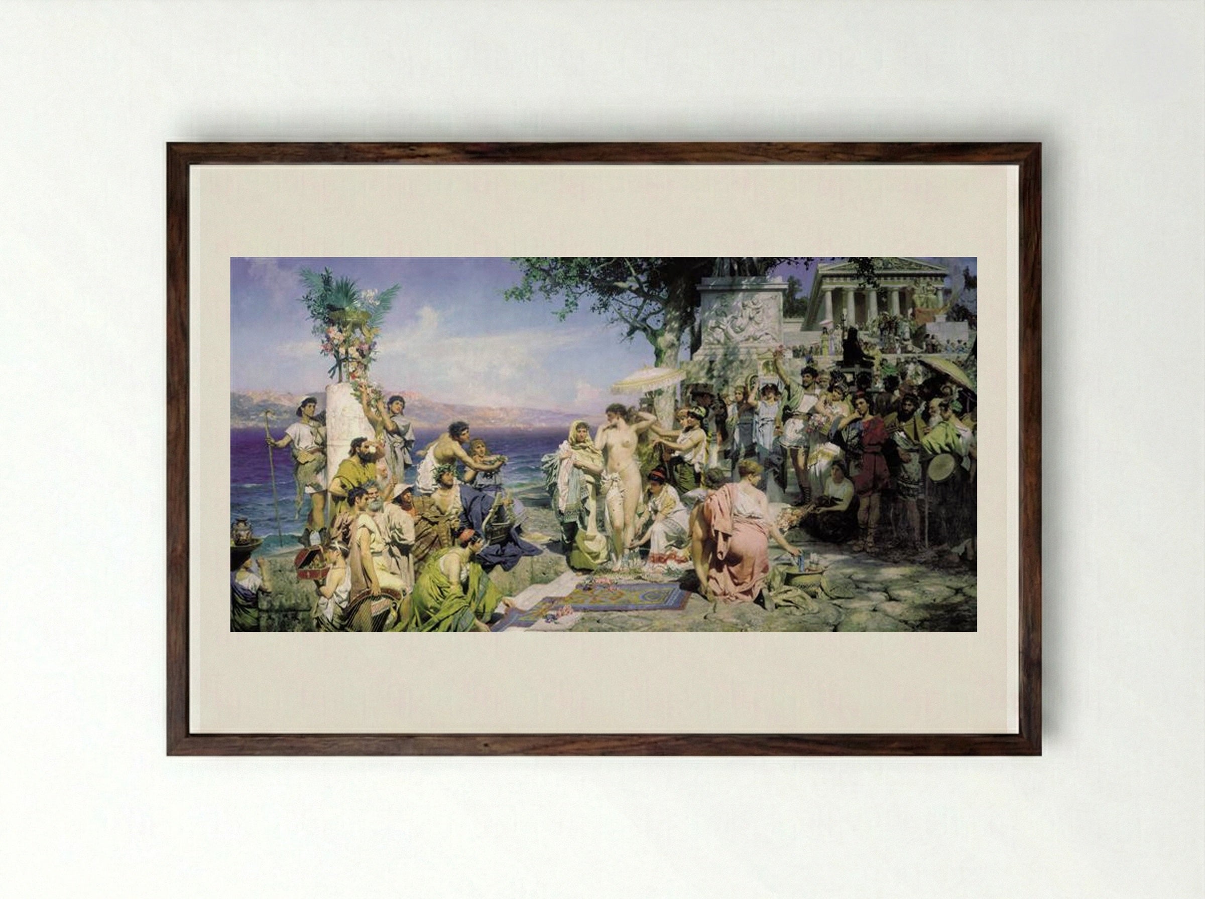 Phryne at the Poseidonia in Eleusis - Henryk Siemiradzki - Framed Print Dark Wood
