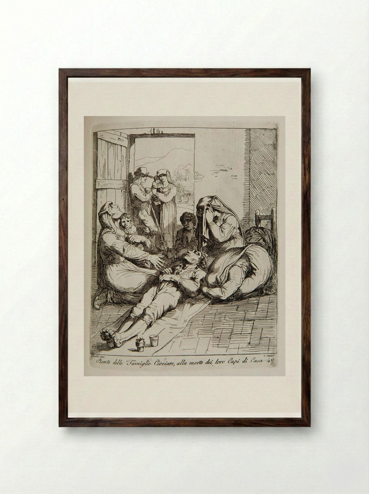 Pianto delle Famiglie Ciociare, alla morte dei loro Capi di Casa - Bartolomeo Pinelli - Framed Print Dark Wood