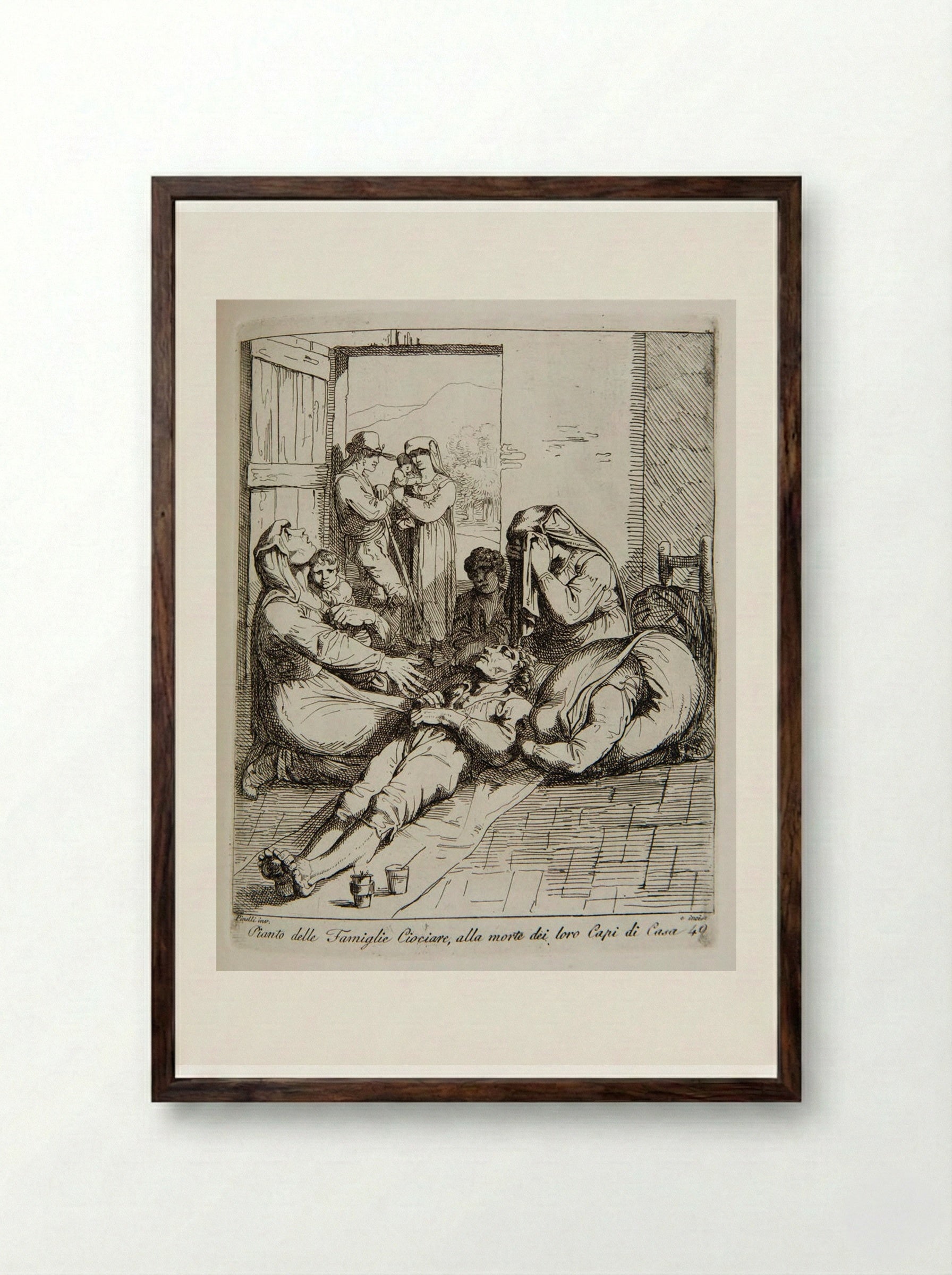 Pianto delle Famiglie Ciociare, alla morte dei loro Capi di Casa - Bartolomeo Pinelli - Framed Print Dark Wood