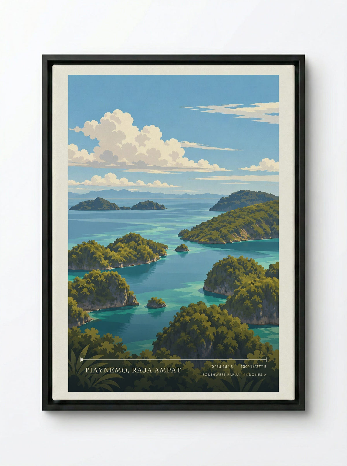 Piaynemo, Raja Ampat, Southwest Papua | Travel Poster - Framed Canvas Black