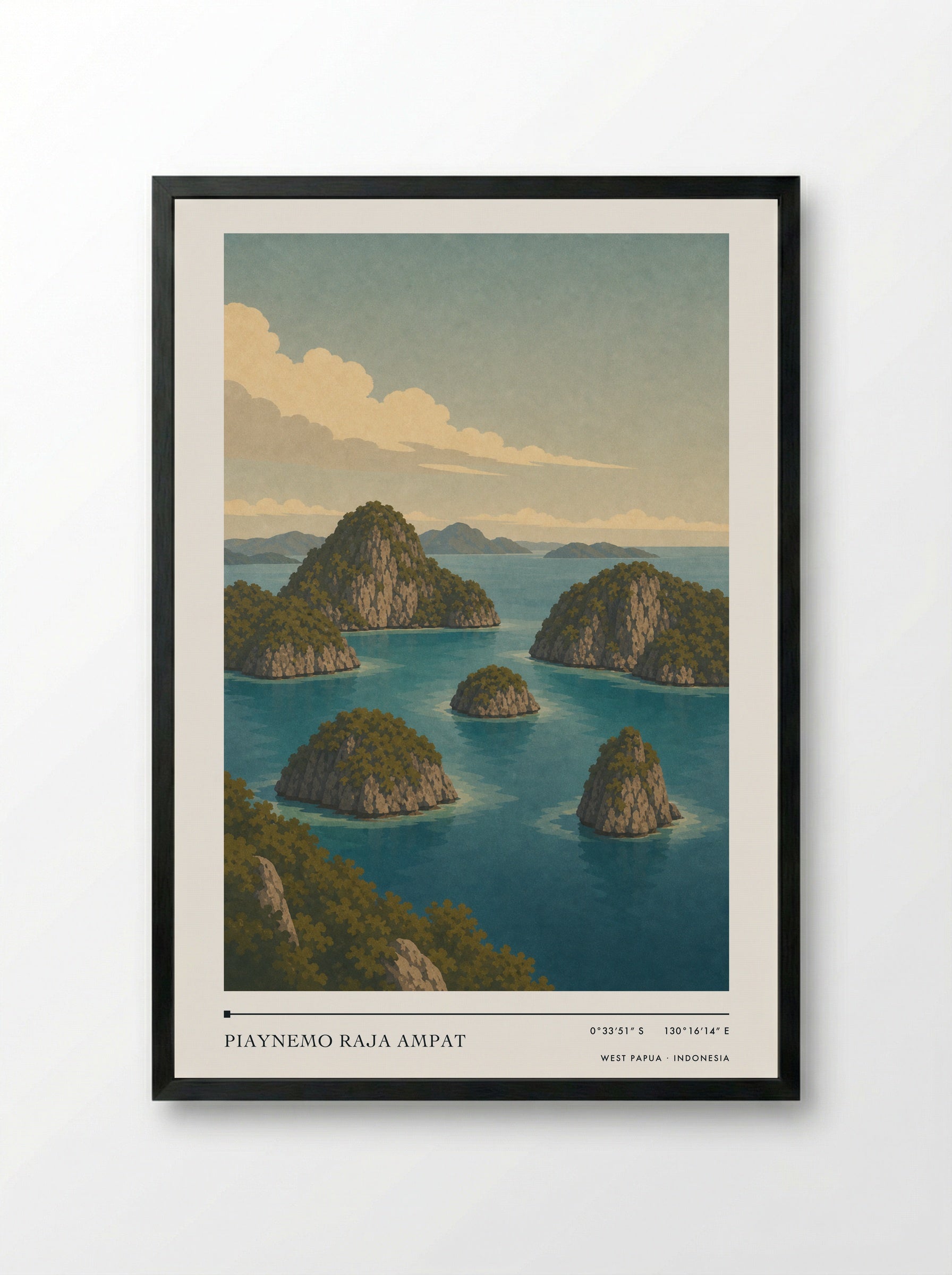 Piaynemo Raja Ampat Travel Poster Artwork - Framed Print Black