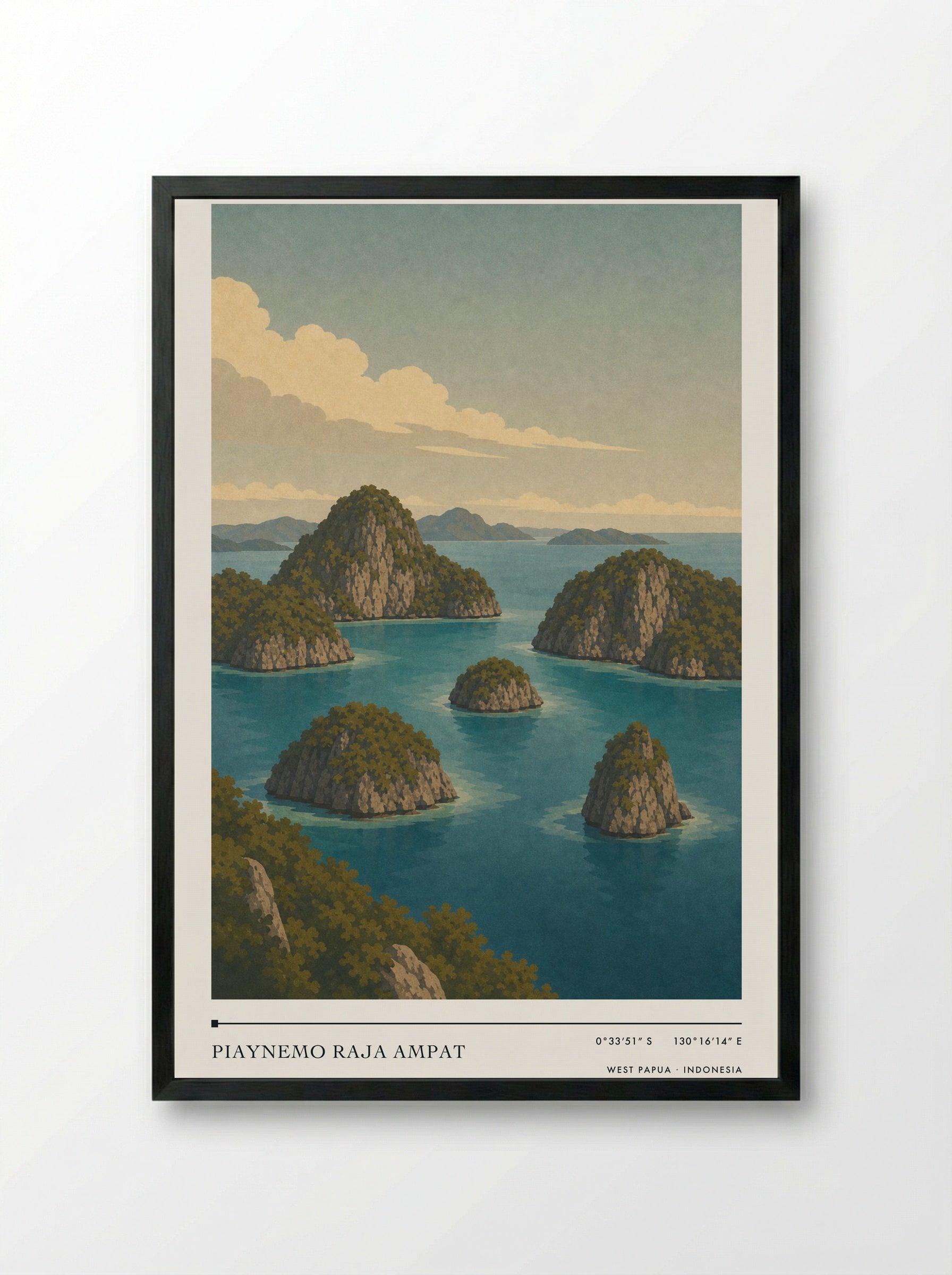 Piaynemo Raja Ampat Travel Poster Artwork - Framed Print Black