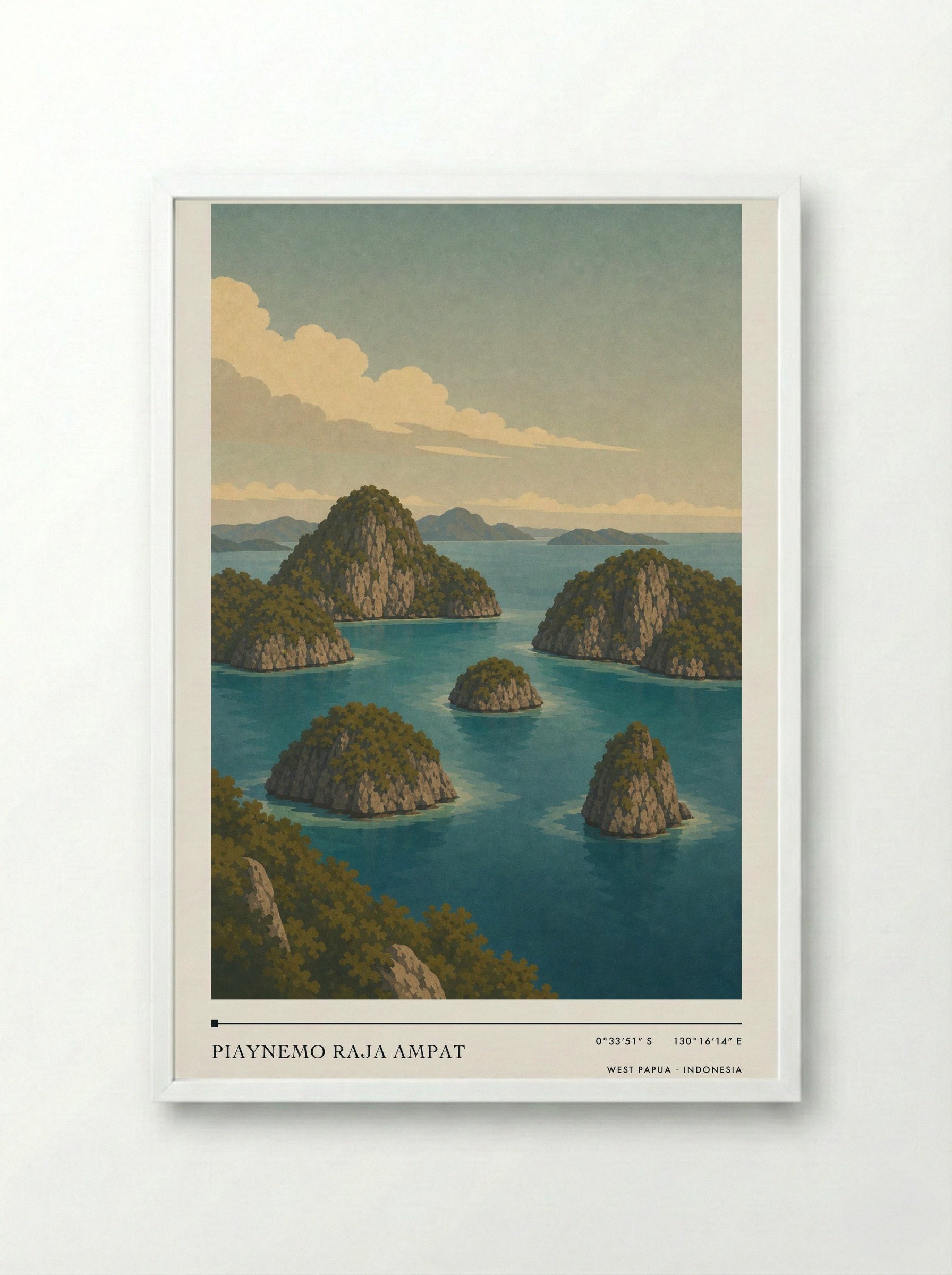 Piaynemo Raja Ampat Travel Poster Artwork - Framed Print White