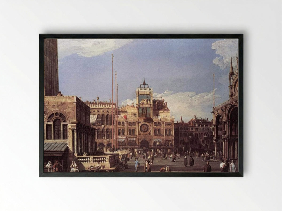 Piazza San Marco, the Clocktower - Canaletto - Framed Print Black