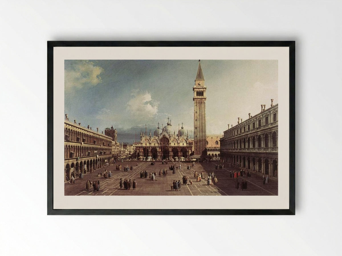 Piazza San Marco with the Basilica - Canaletto - Framed Print Black