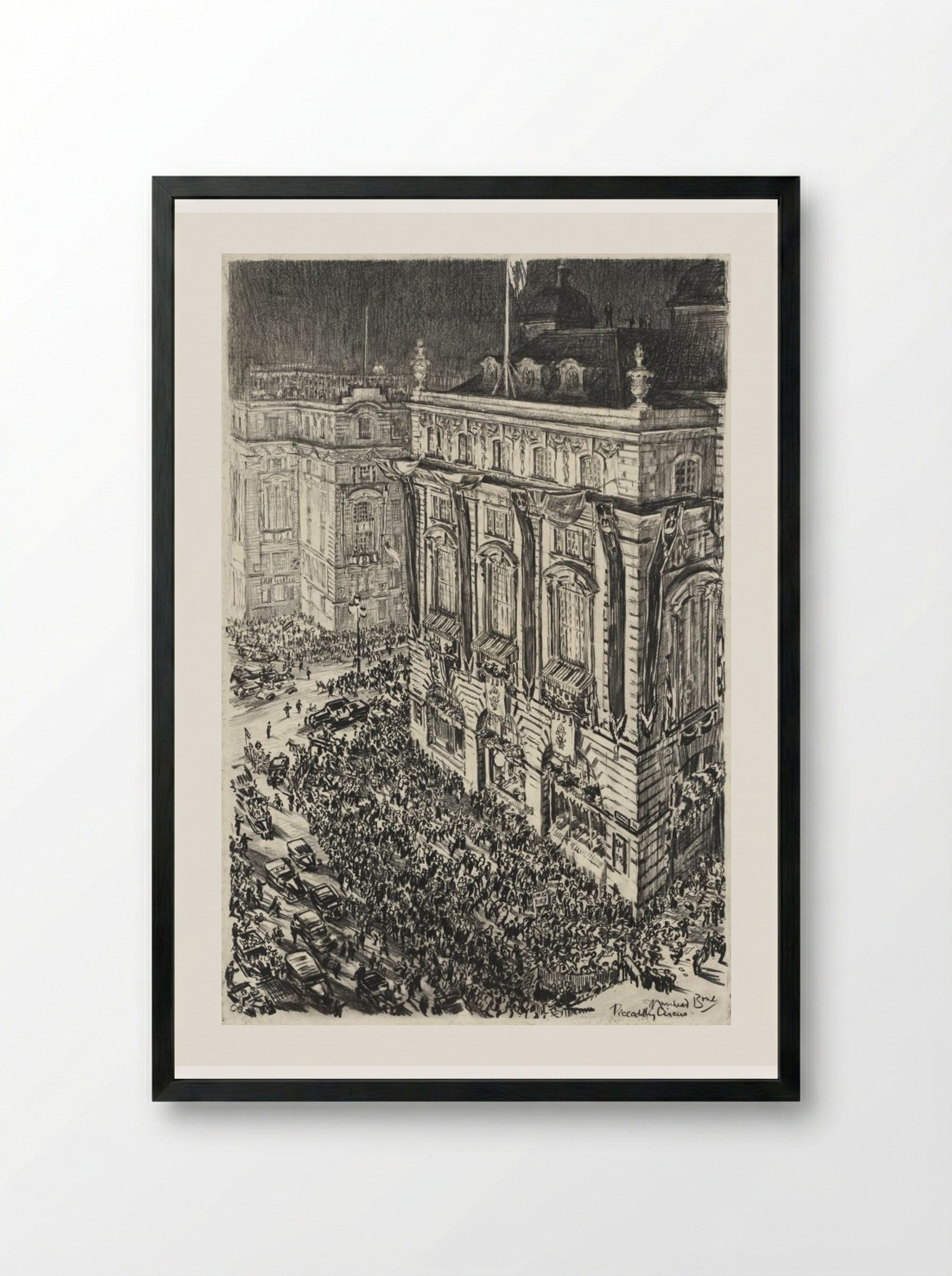 Piccadilly Circus, Eve of the Coronation of George VI - Muirhead Bone - Framed Print Black