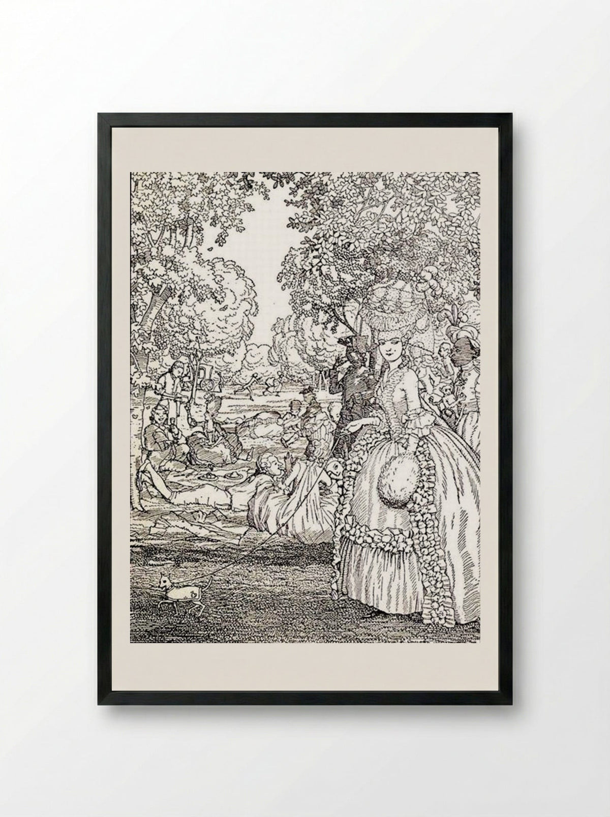 Picnic (Illustration to the Book of the Marquise) - Konstantin Somov - Framed Print Black