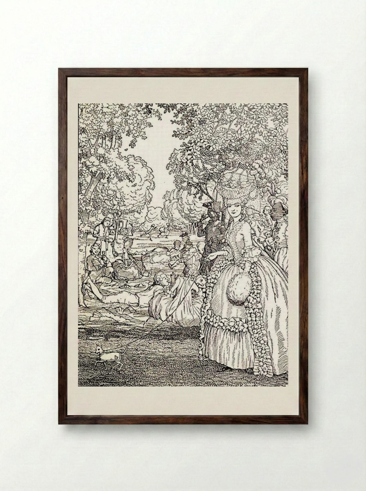 Picnic (Illustration to the Book of the Marquise) - Konstantin Somov - Framed Print Dark Wood