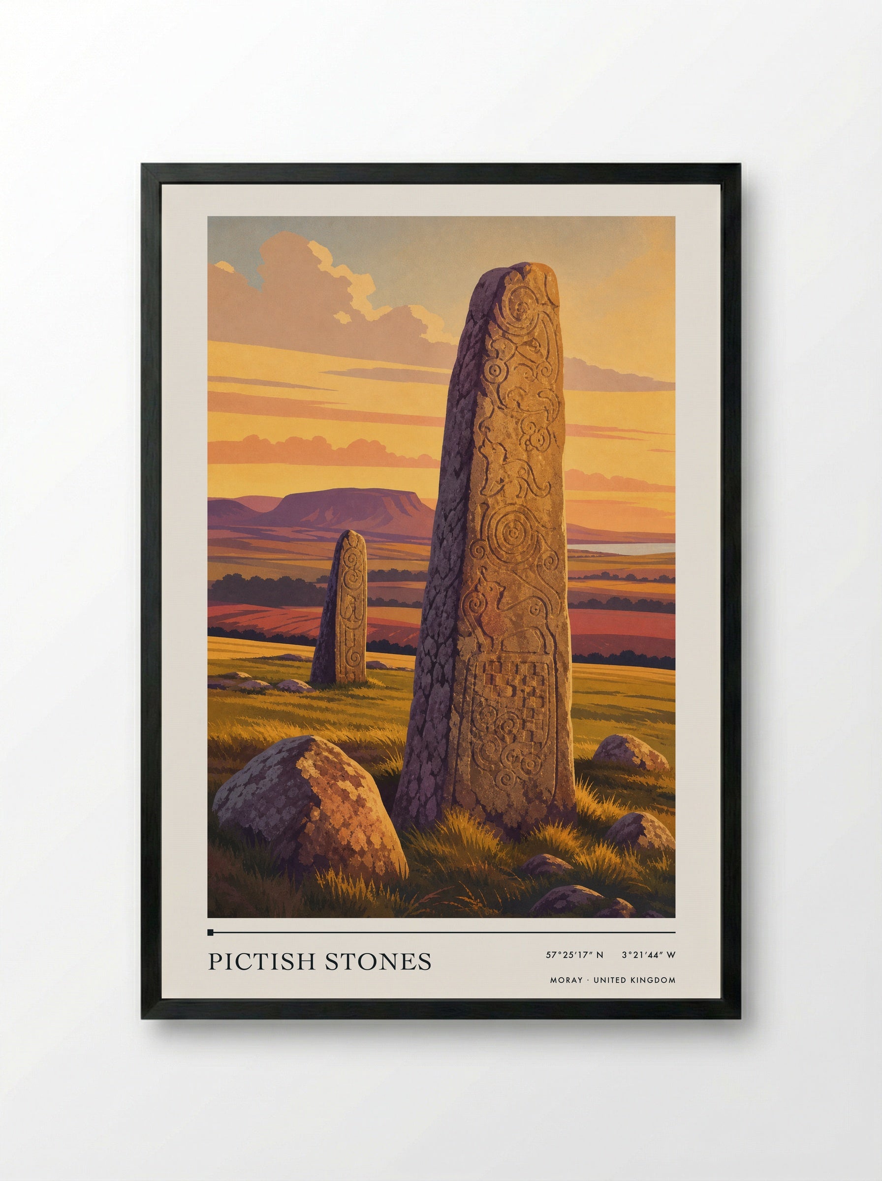 Pictish Stones Moray United Kingdom Travel Poster - Framed Print Black