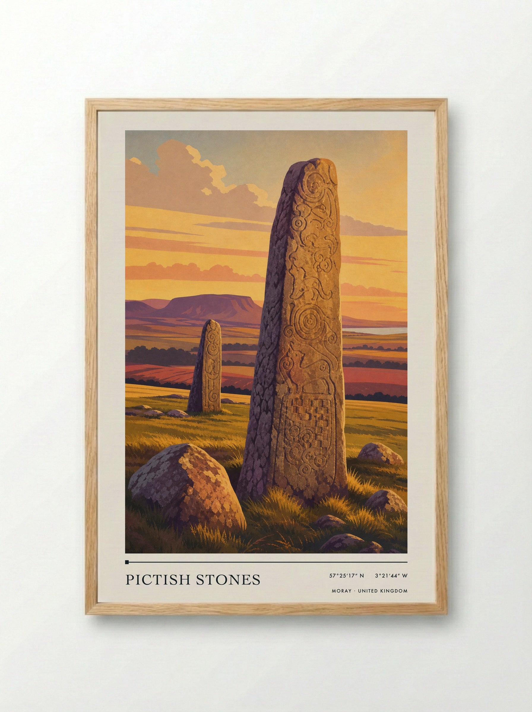Pictish Stones Moray United Kingdom Travel Poster - Framed Print Wood