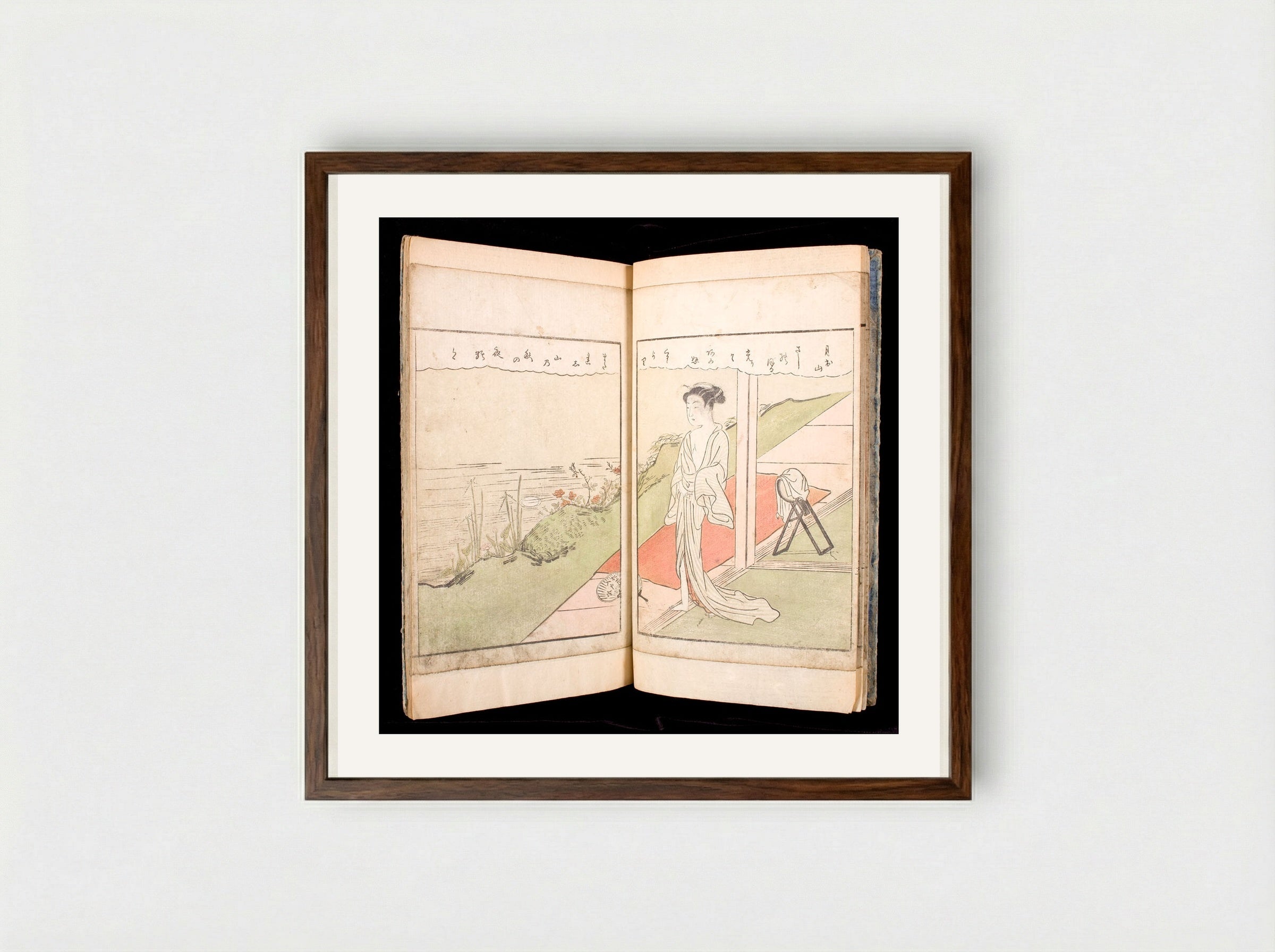 Picture Book, The Brocade of Spring - Suzuki Harunobu - Framed Print Dark Wood
