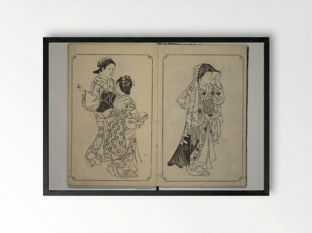Picture Book of Mount Asaka - Nishikawa Sukenobu - Framed Print Black