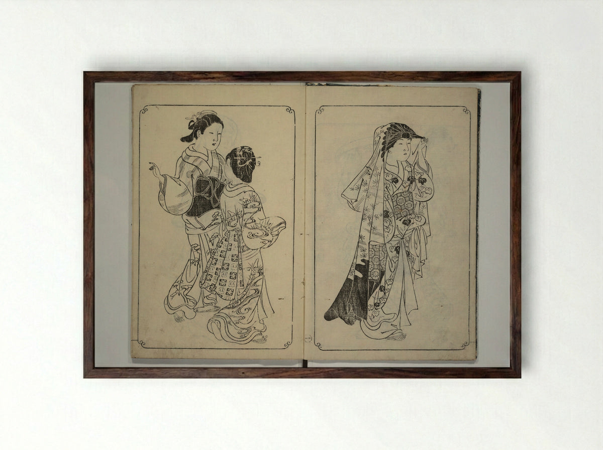Picture Book of Mount Asaka - Nishikawa Sukenobu - Framed Print Dark Wood