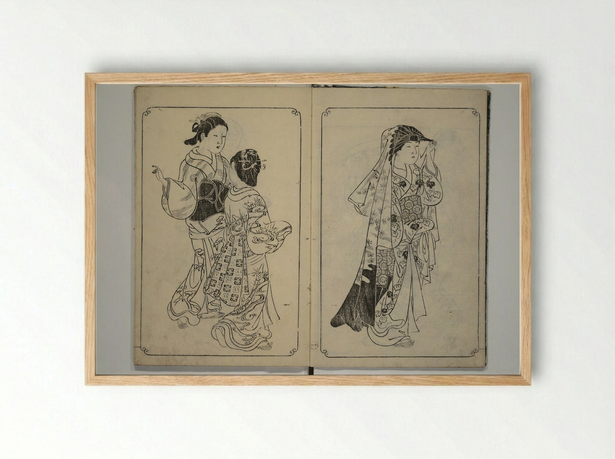 Picture Book of Mount Asaka - Nishikawa Sukenobu - Framed Print Wood