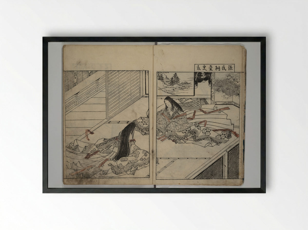 Picture Book of the Evergreens - Nishikawa Sukenobu - Framed Print Black