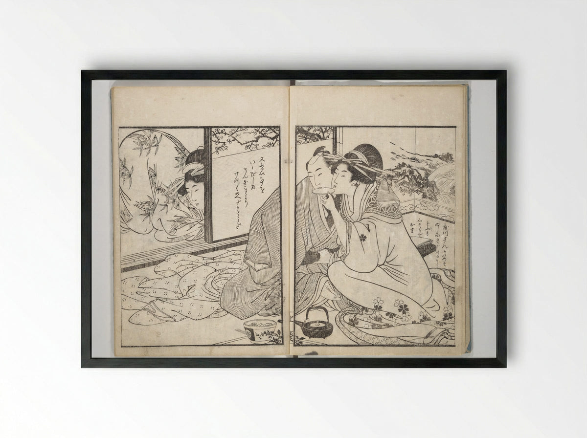 Picture Book of the Hitachi Obi (Enpon futahashira) - Kitagawa Utamaro - Framed Print Black